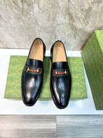 Gucci Shoes Loafers Plain Toe Men Gold Hardware Calfskin Cowhide Genuine Leather Rubber Vintage Chains