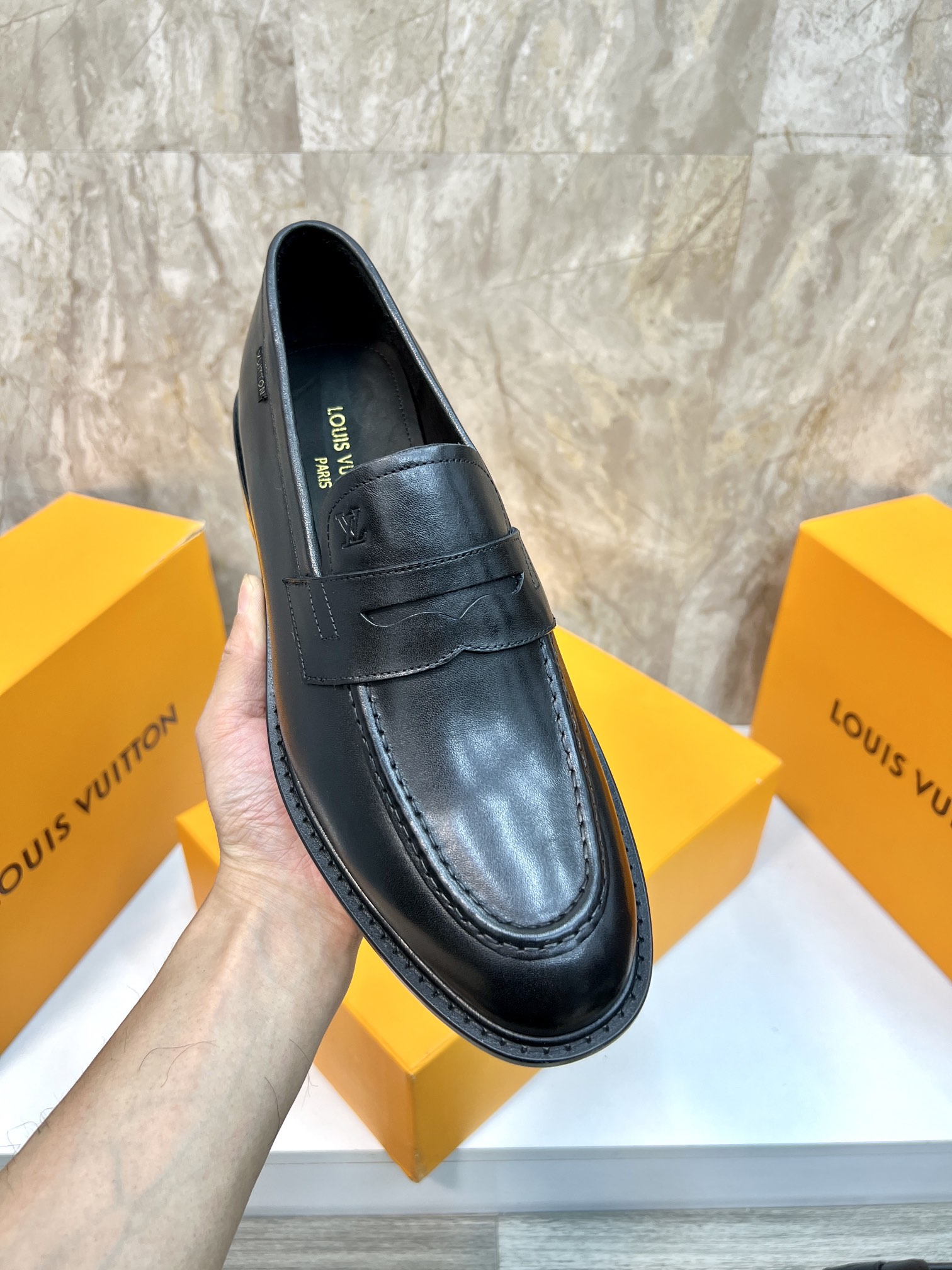 Louis Vuitton Men's Black Leather Formal Loafers Dress Shoes Size 39-44 8 i1715222747 7671 0