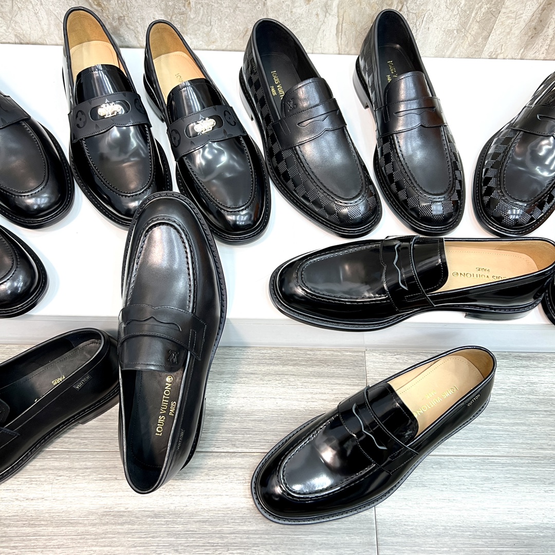 Louis Vuitton Men's Black Leather Loafers with Damier Motif - Size 39-44 10 i1715222800 2973 5