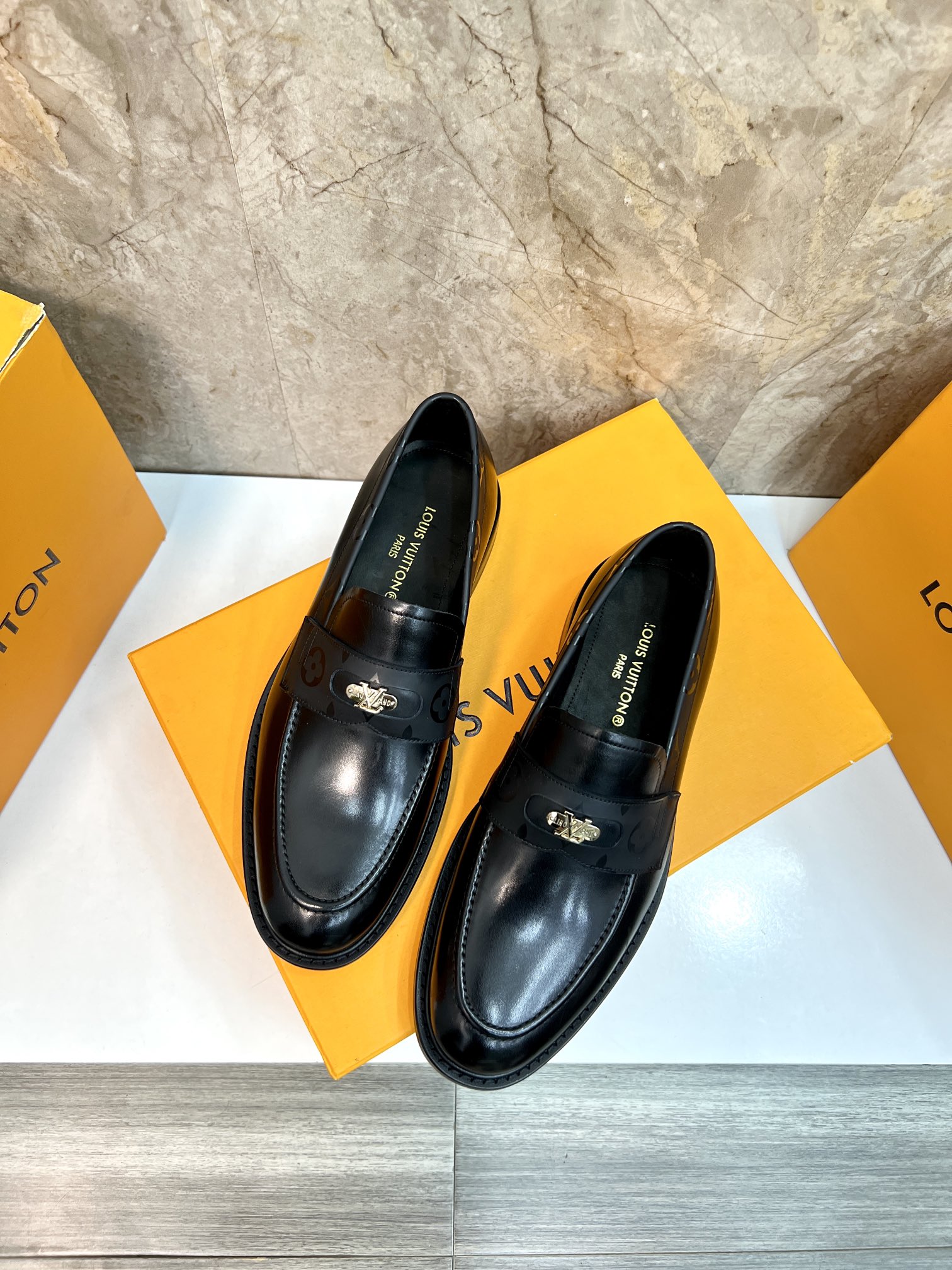 Louis Vuitton Men's Black Leather Formal Loafer Dress Shoes, Size 39-44 5 i1715222813 2011 0