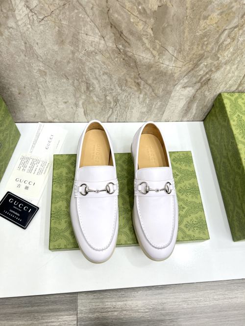 Gucci Men's White Leather Loafers with Horsebit Detail - Classic Style 1 Gucci Men's White Leather Loafers with Horsebit Detail - Classic Style