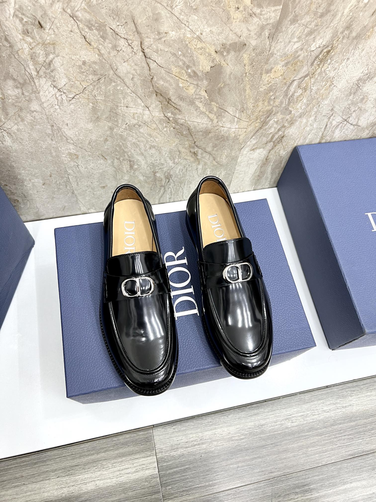 Dior Loafers Plain Toe Single Layer Shoes Beige Black Printing Calfskin Cowhide Genuine Leather Oblique Low Tops