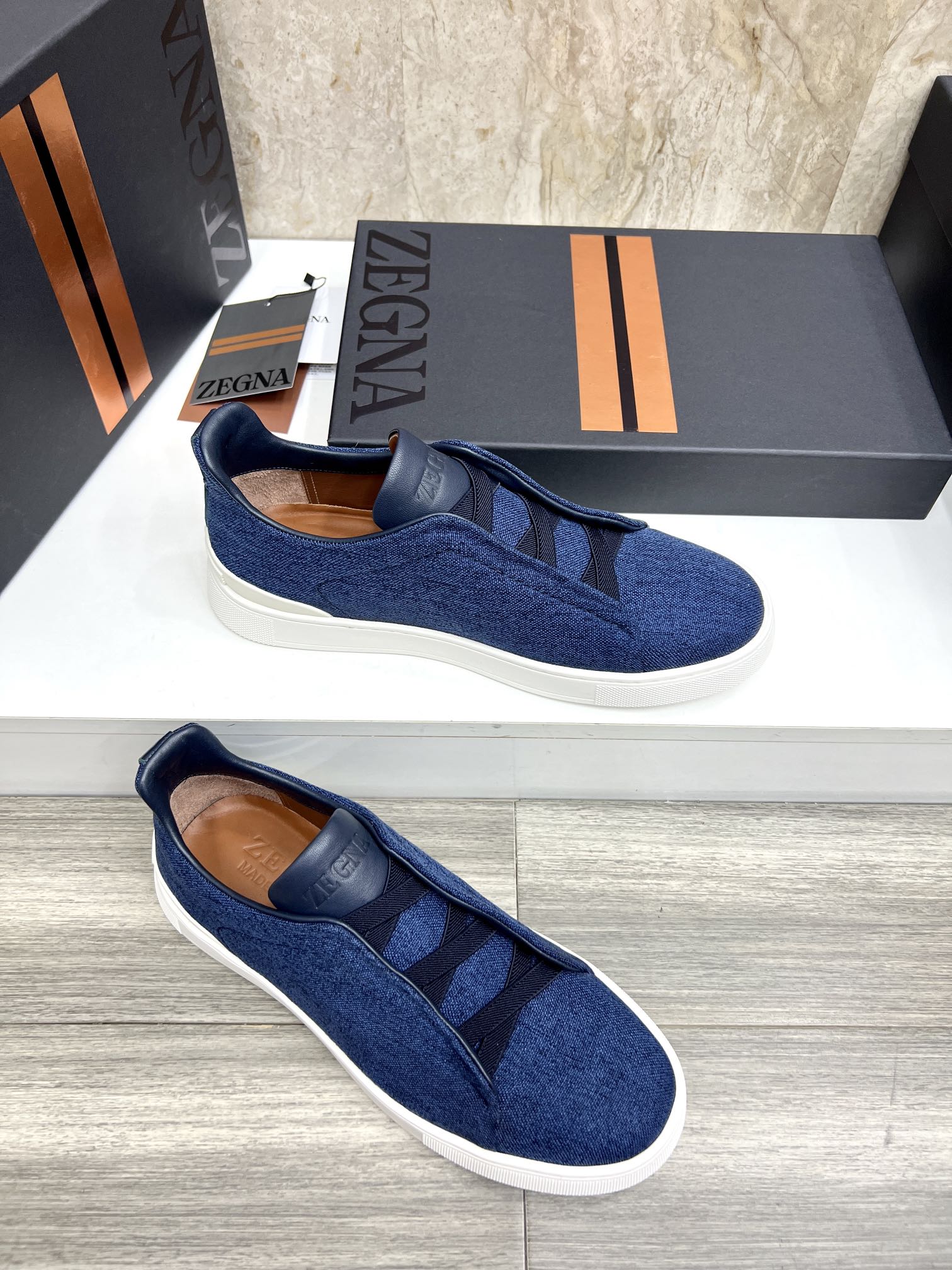 Zegna Triple Stitch Denim Slip-On Sneakers - Lightweight & Stylish 6 i1719725285 151 5