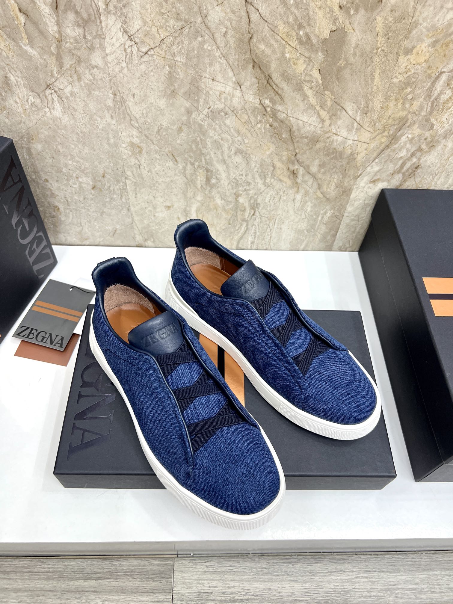 Zegna Triple Stitch Denim Slip-On Sneakers - Lightweight & Stylish 5 i1719725285 8485 2