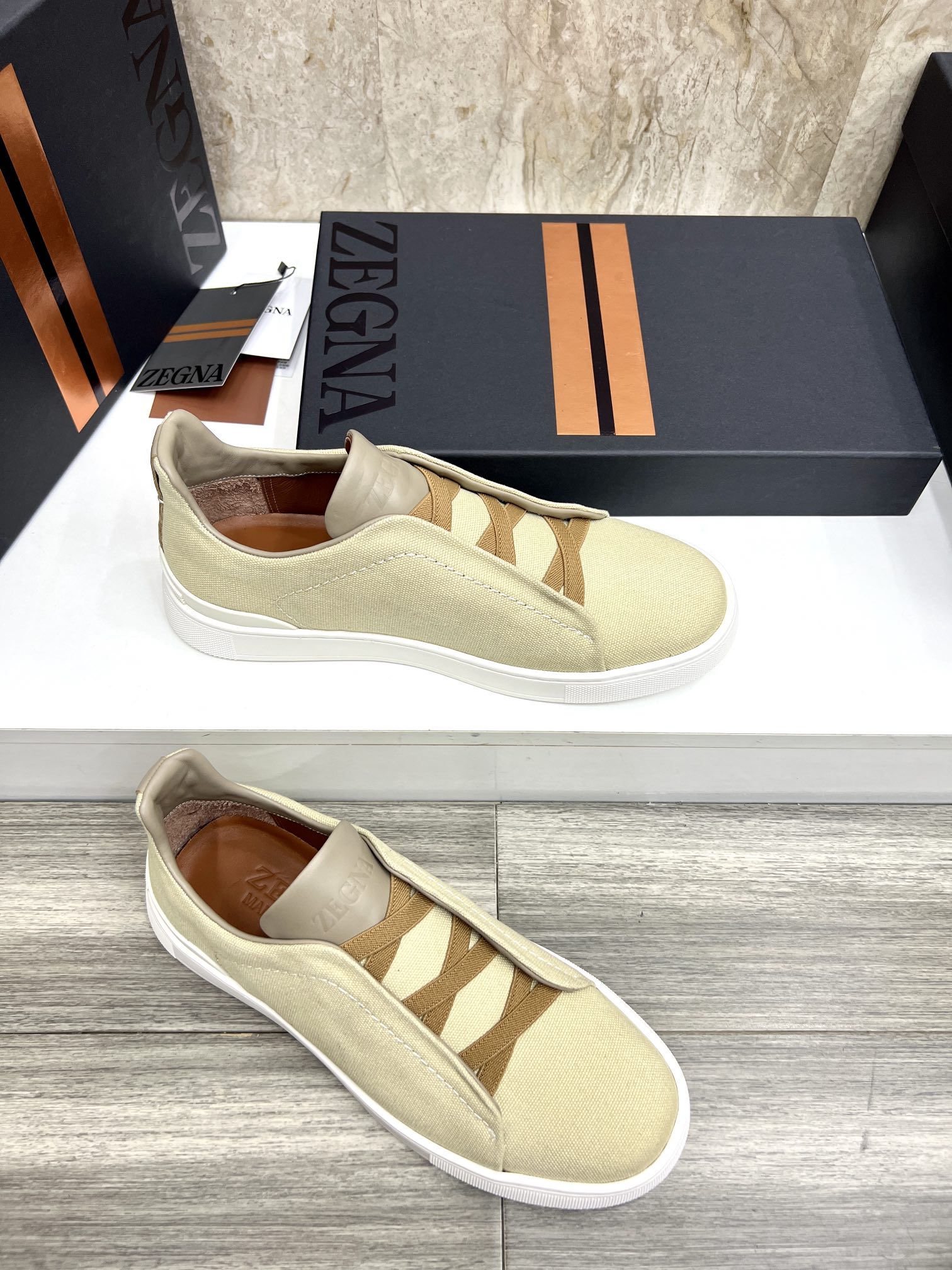 Zegna Triple Stitch Leather Low-Top Sneakers, Lightweight Slip-On Design 6 i1719725438 343 2