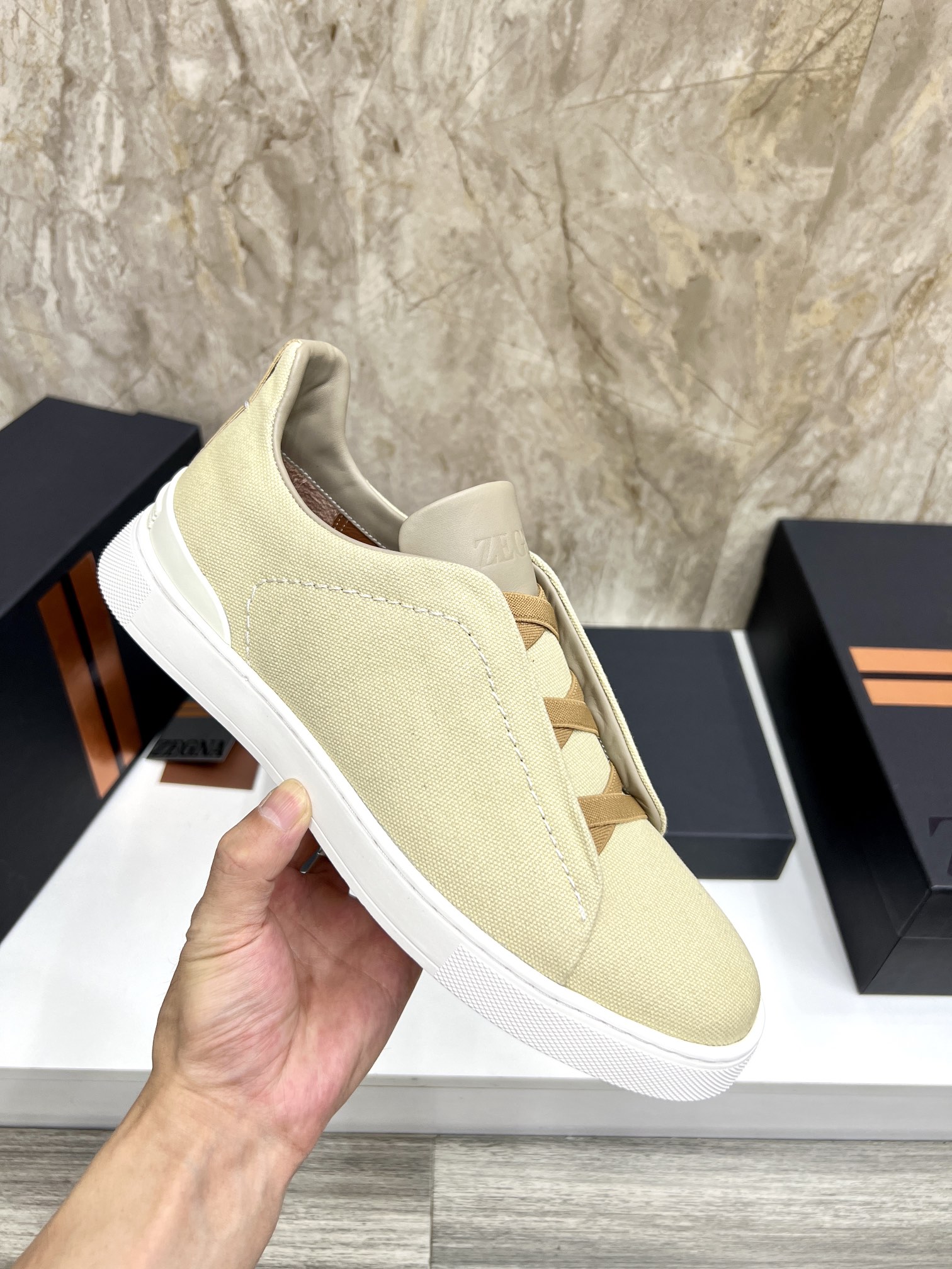 Zegna Triple Stitch Leather Low-Top Sneakers, Lightweight Slip-On Design 7 i1719725438 5163 1