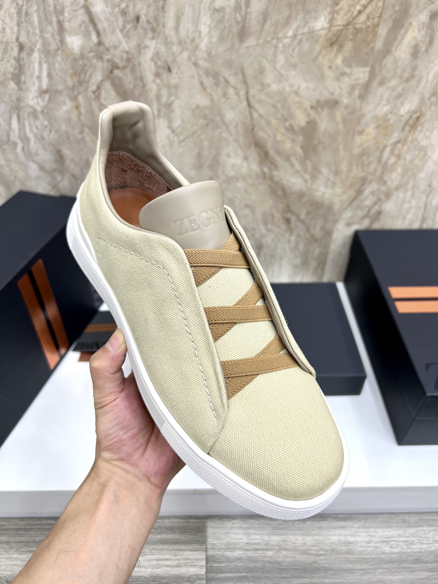 Zegna Triple Stitch Leather Low-Top Sneakers, Lightweight Slip-On Design 8 i1719725438 7974 6