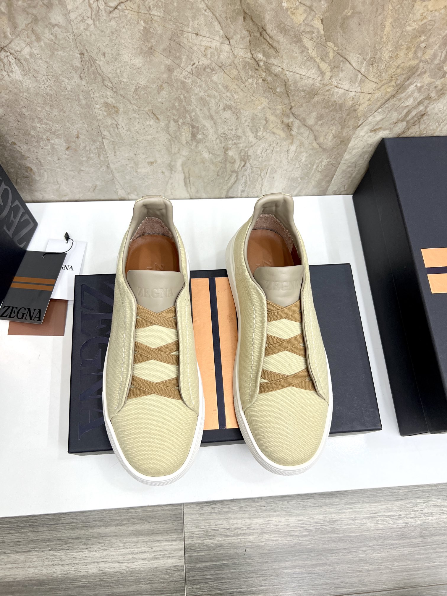 Zegna Triple Stitch Leather Low-Top Sneakers, Lightweight Slip-On Design 2 i1719725438 9773 4