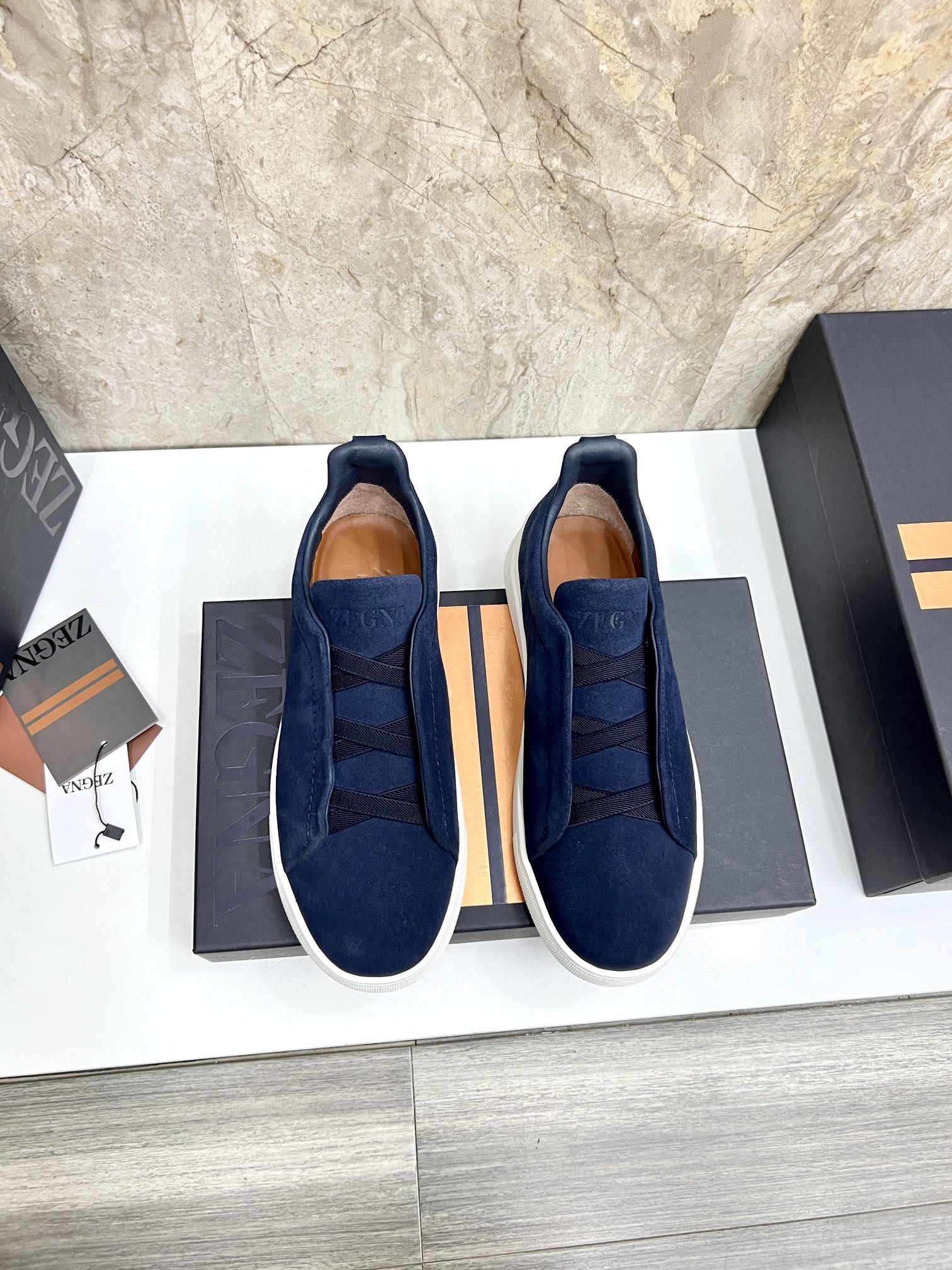 Zegna Triple Stitch™ Low-Top Sneakers in Blue Suede With Elastic Detail