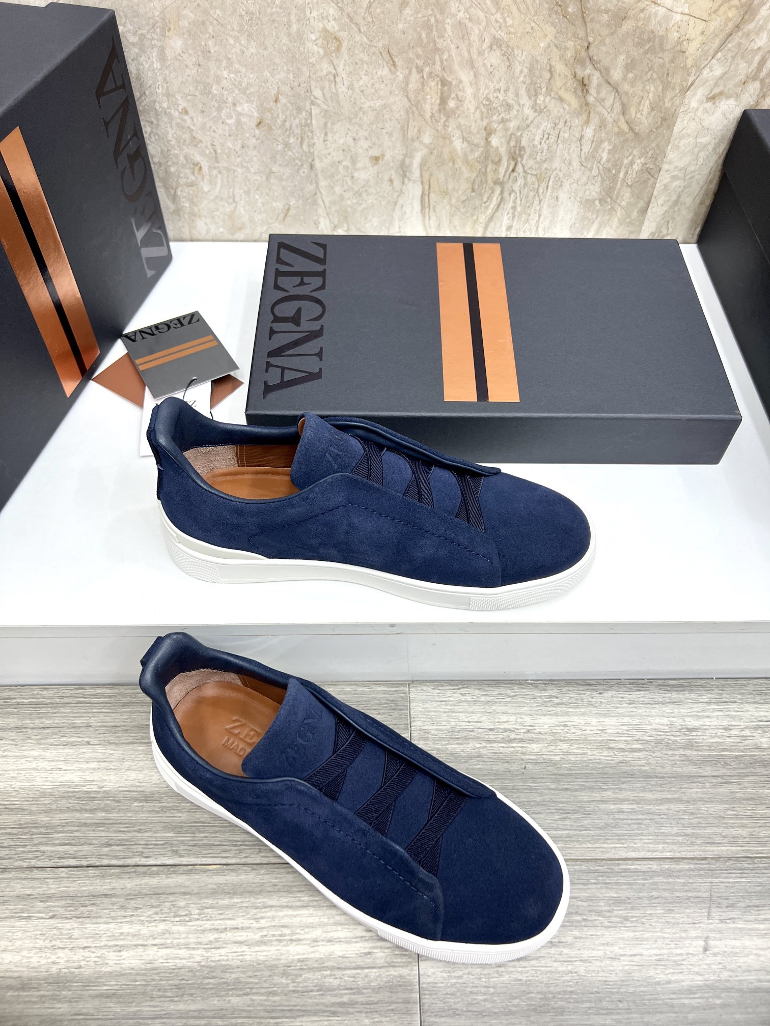 Zegna Triple Stitch™ Low-Top Sneakers in Blue Suede With Elastic Detail 6 i1719725488 6675 2