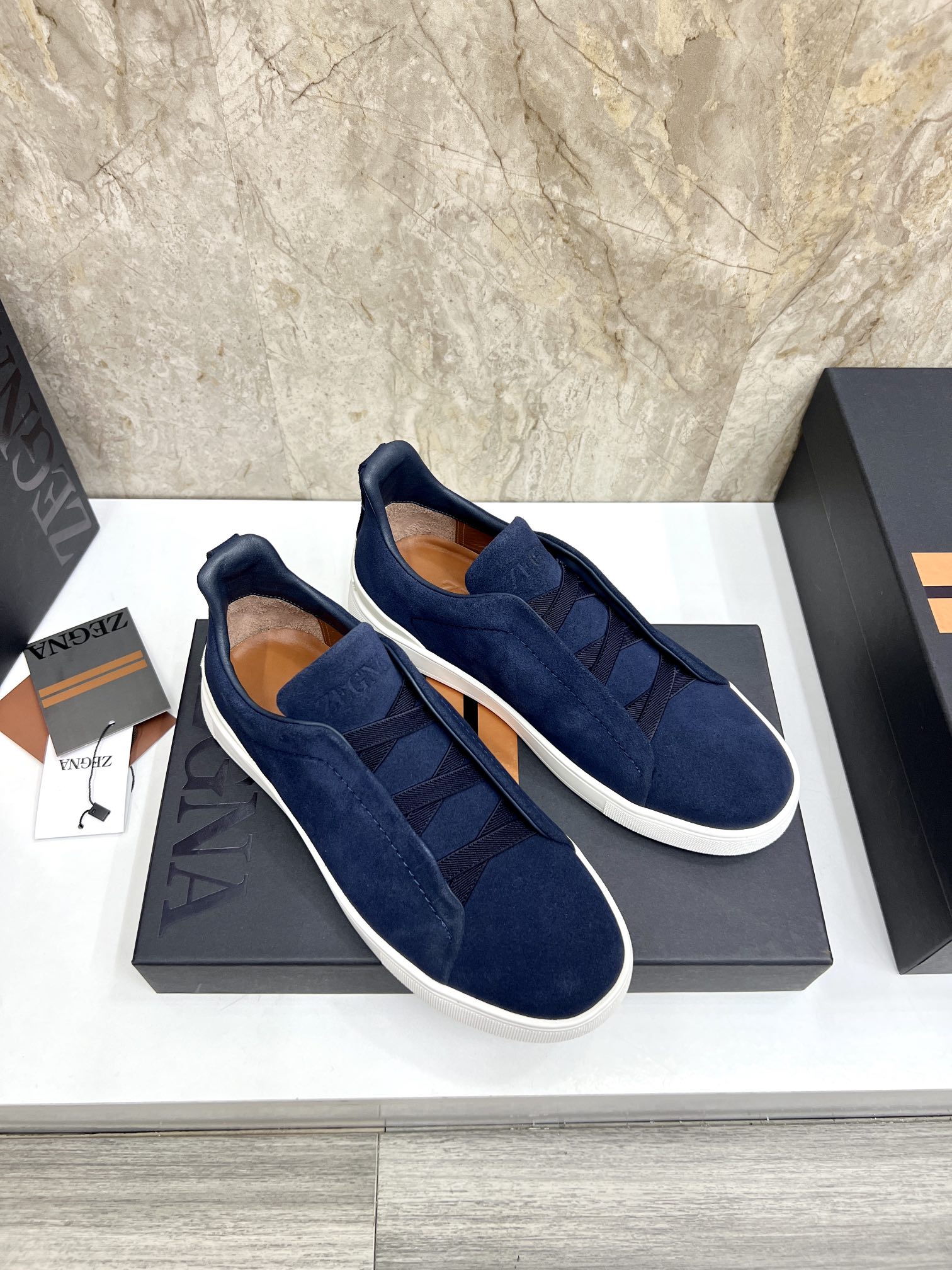 Zegna Triple Stitch™ Low-Top Sneakers in Blue Suede With Elastic Detail 5 i1719725488 6777 8