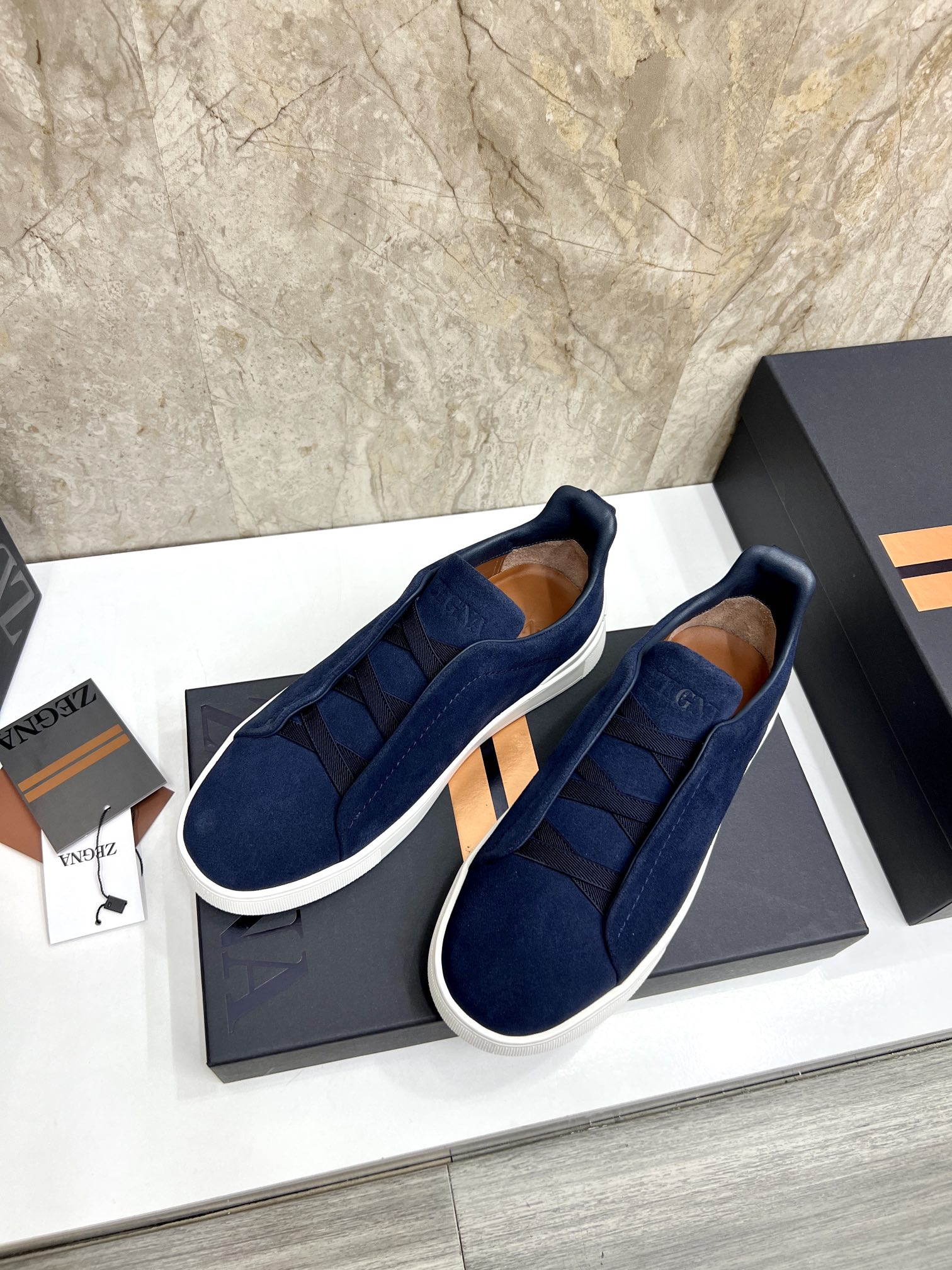 Zegna Triple Stitch™ Low-Top Sneakers in Blue Suede With Elastic Detail 4 i1719725488 7075 4