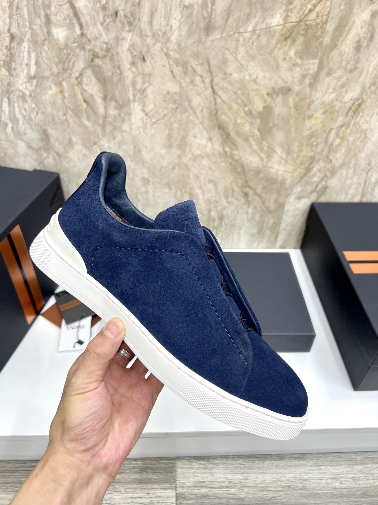 Zegna Triple Stitch™ Low-Top Sneakers in Blue Suede With Elastic Detail 7 i1719725488 8052 0