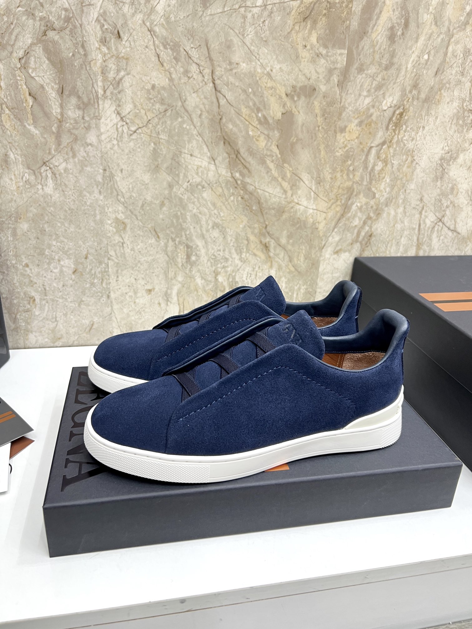 Zegna Triple Stitch™ Low-Top Sneakers in Blue Suede With Elastic Detail 3 i1719725488 8470 1