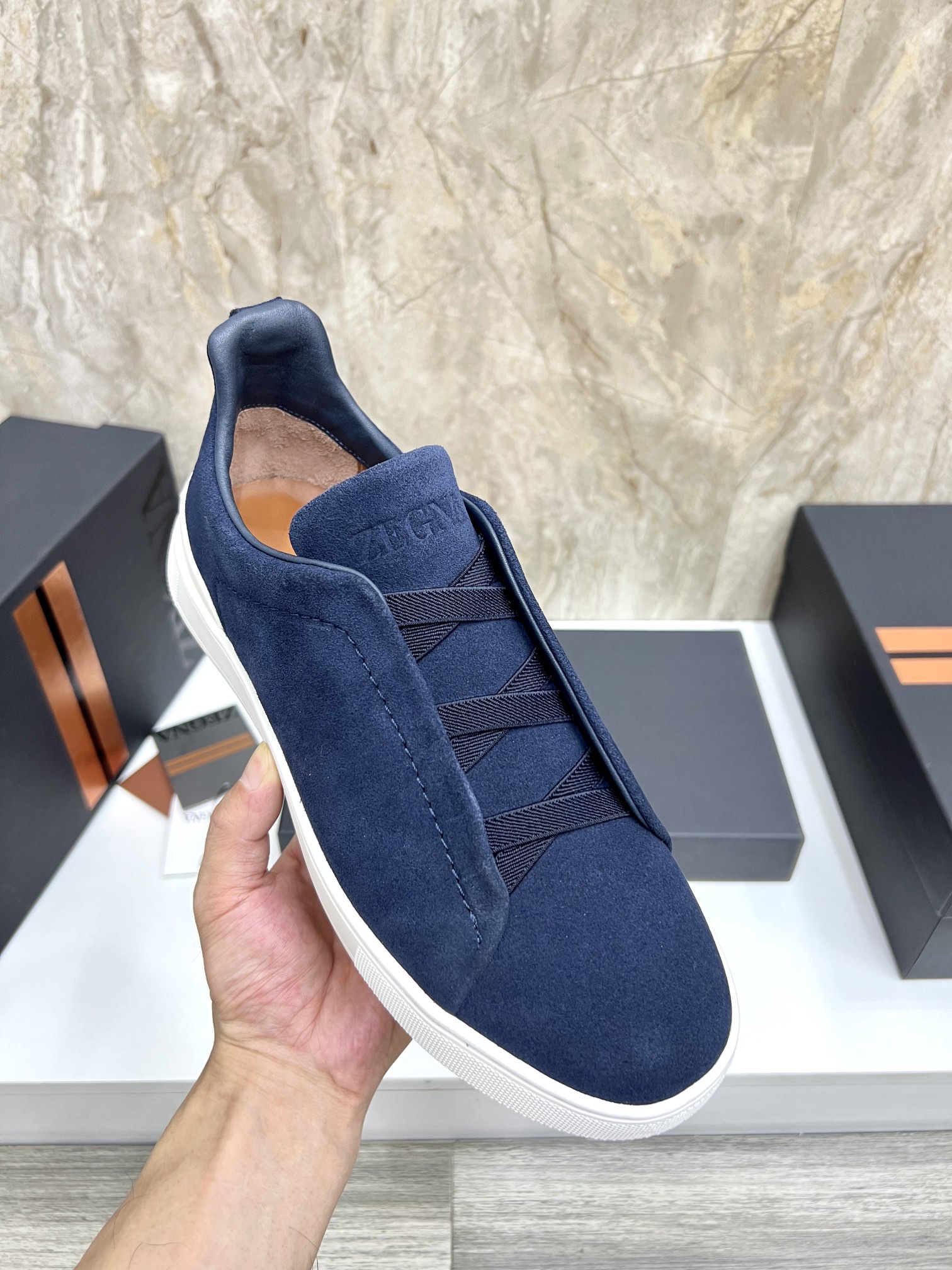 Zegna Triple Stitch™ Low-Top Sneakers in Blue Suede With Elastic Detail 8 i1719725488 9300 5