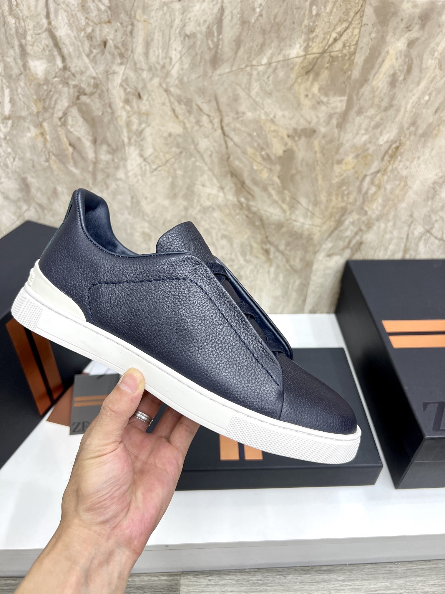 Zegna Triple Stitch Leather Sneakers - Low Top, Slip-On Design, Sizes 39-44 8 i1719725686 5198 5