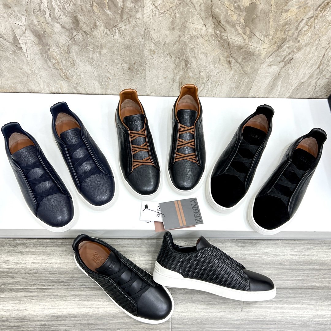Zegna Triple Stitch Leather Sneakers - Low Top, Slip-On Design, Sizes 39-44 10 i1719725686 5630 2