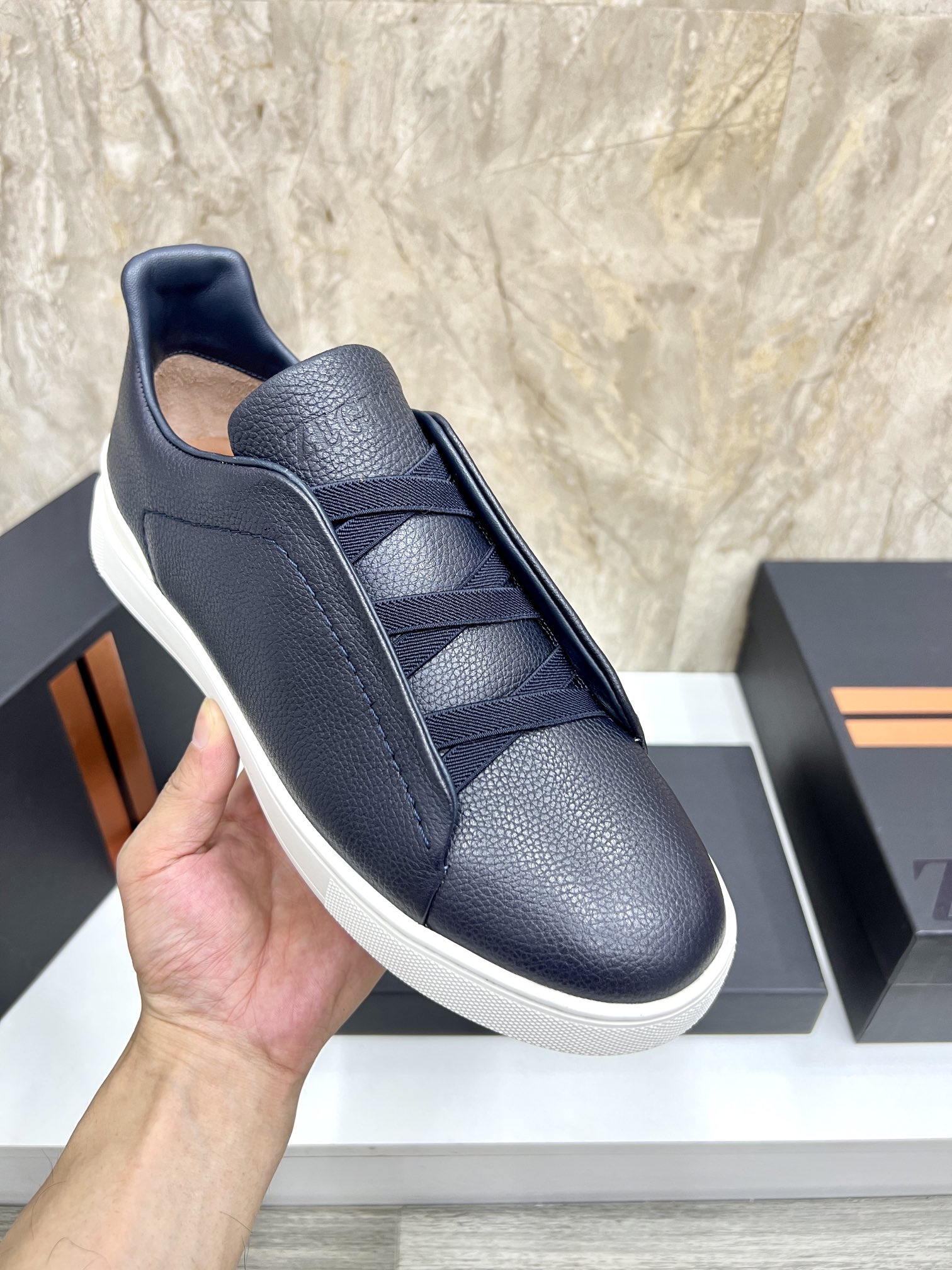 Zegna Triple Stitch Leather Sneakers - Low Top, Slip-On Design, Sizes 39-44 9 i1719725686 8074 0