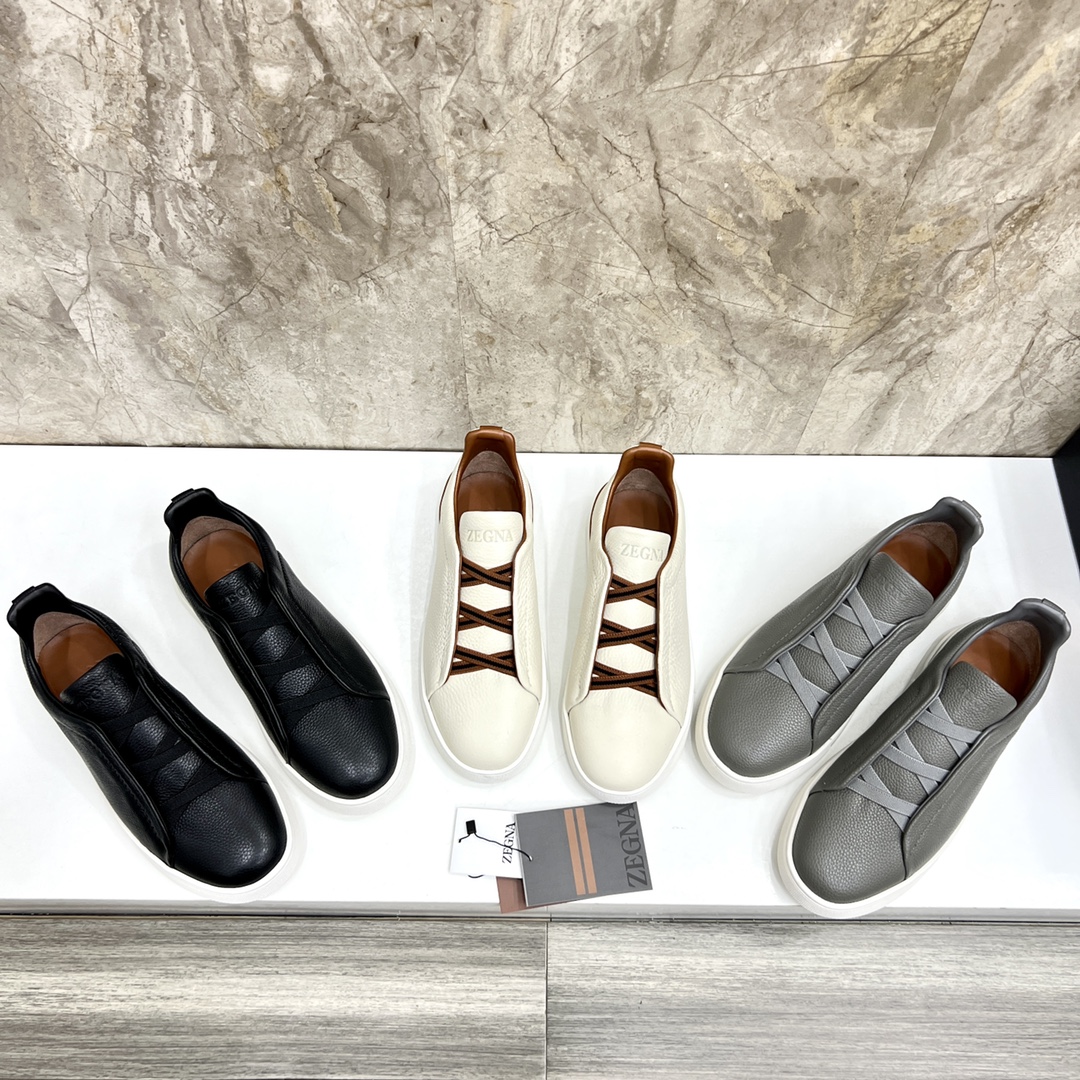 Zegna Triple Stitch Leather Sneakers - Slip-On Style, Black 10 i1719725774 6278 5