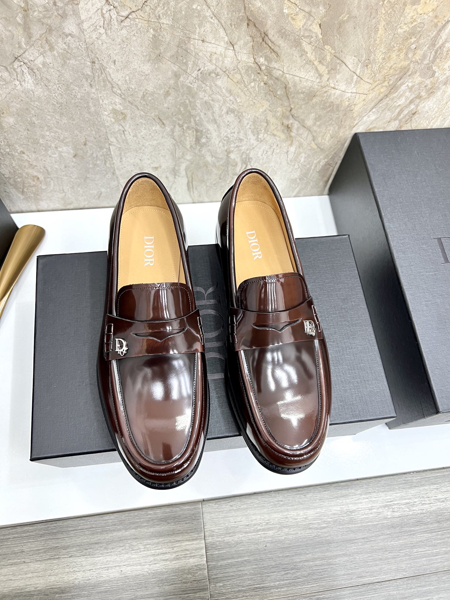 Replica 1:1
 Dior Shoes Loafers Brown Men Cowhide Genuine Leather Low Tops