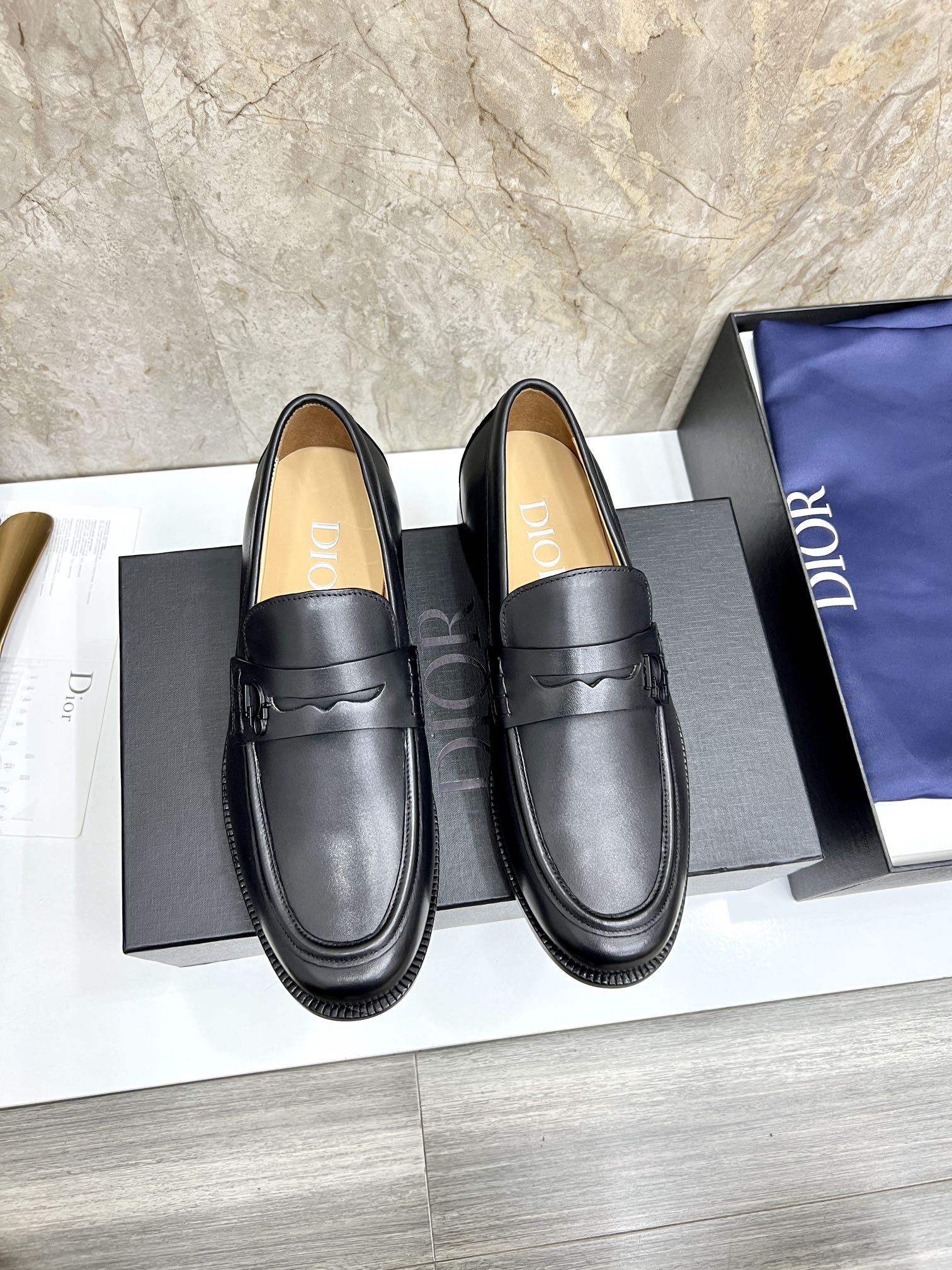 Dior Loafers Plain Toe Single Layer Shoes Beige Black Printing Calfskin Cowhide Genuine Leather Oblique Low Tops