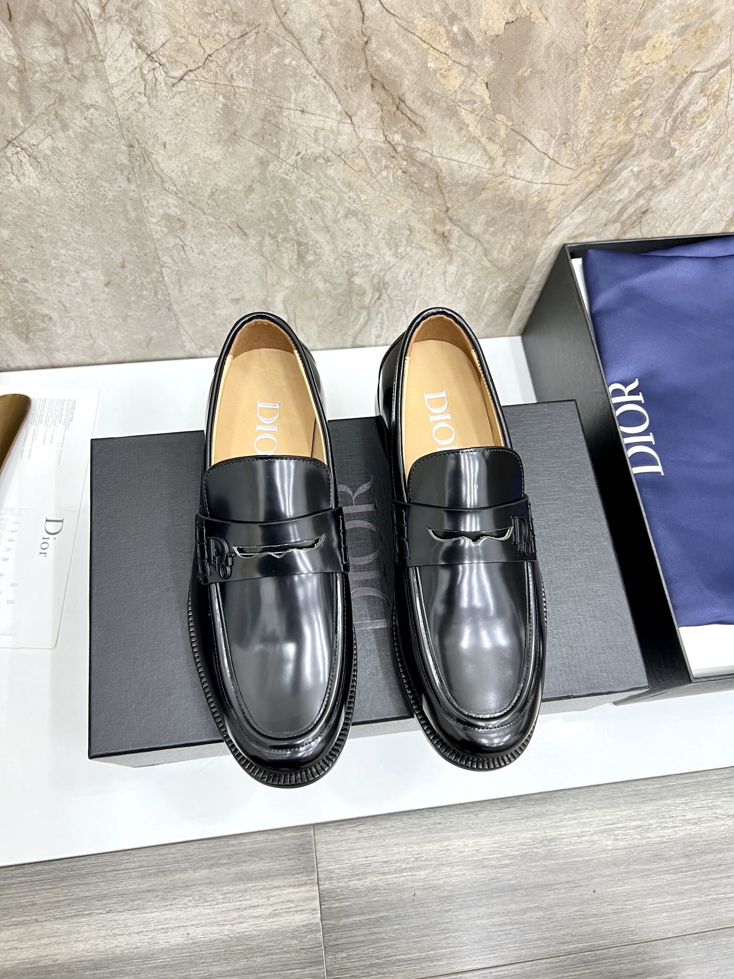 Dior Loafers Plain Toe Single Layer Shoes Beige Black Printing Calfskin Cowhide Genuine Leather Oblique Low Tops