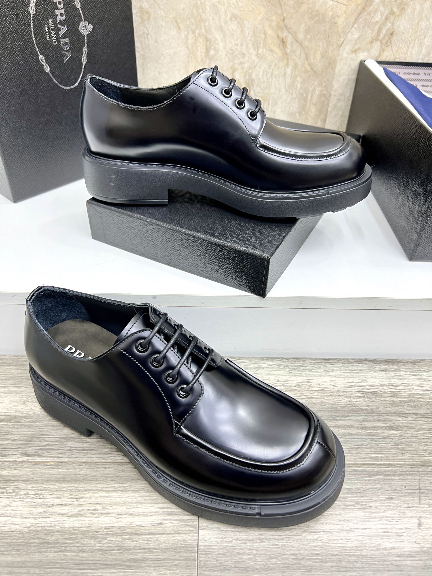Prada Leather Oxford Shoes, Classic Lace-Up, Sizes 39-44 Available Now 7 i1724702975 2215 8