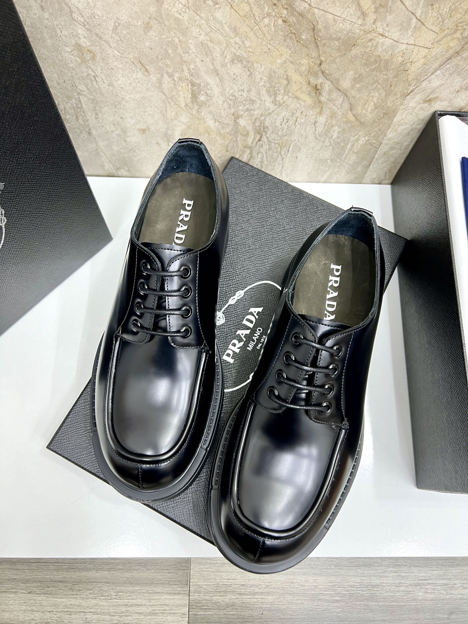 Prada Leather Oxford Shoes, Classic Lace-Up, Sizes 39-44 Available Now 6 i1724702975 2995 7