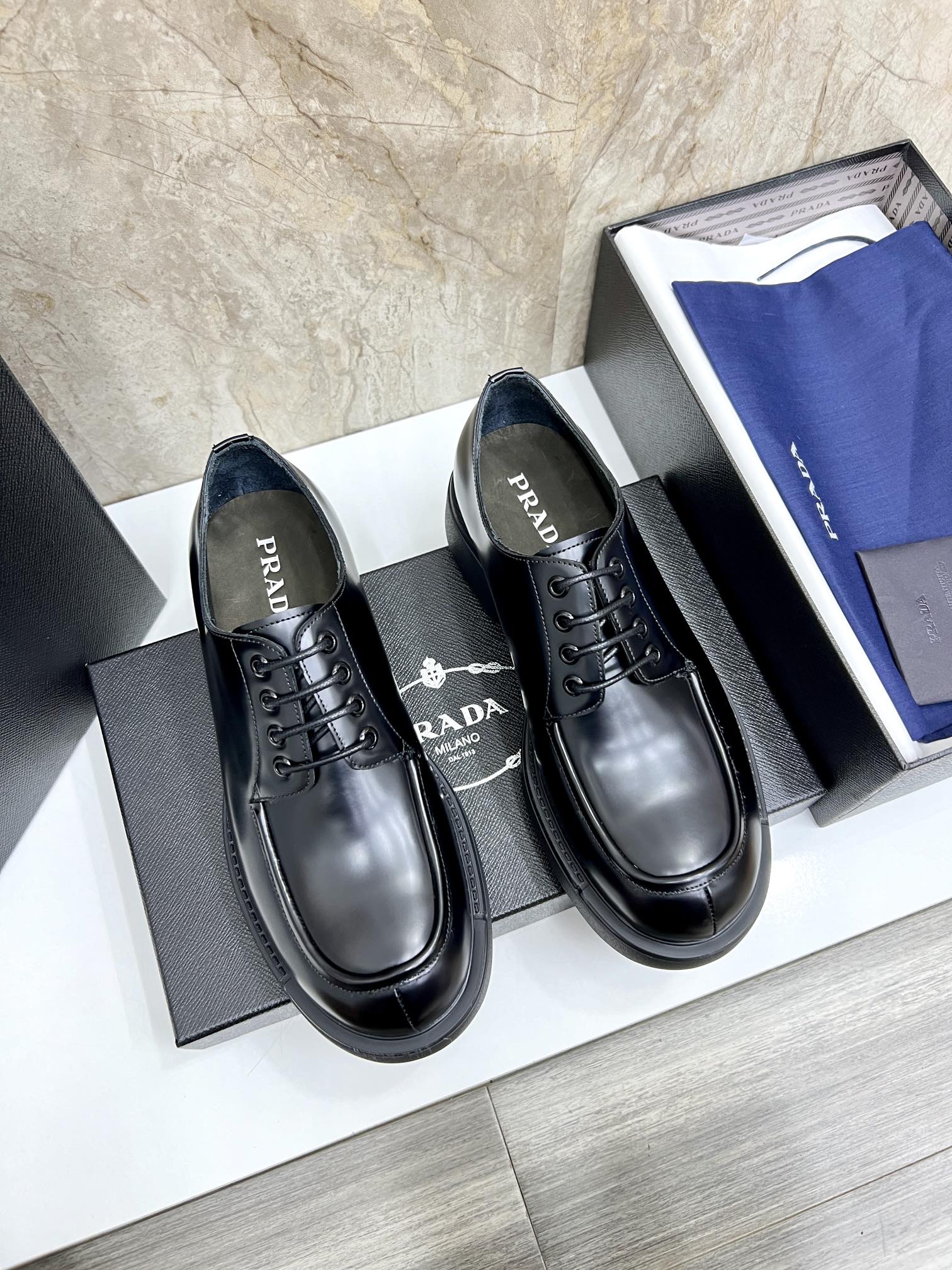 Prada Leather Oxford Shoes, Classic Lace-Up, Sizes 39-44 Available Now