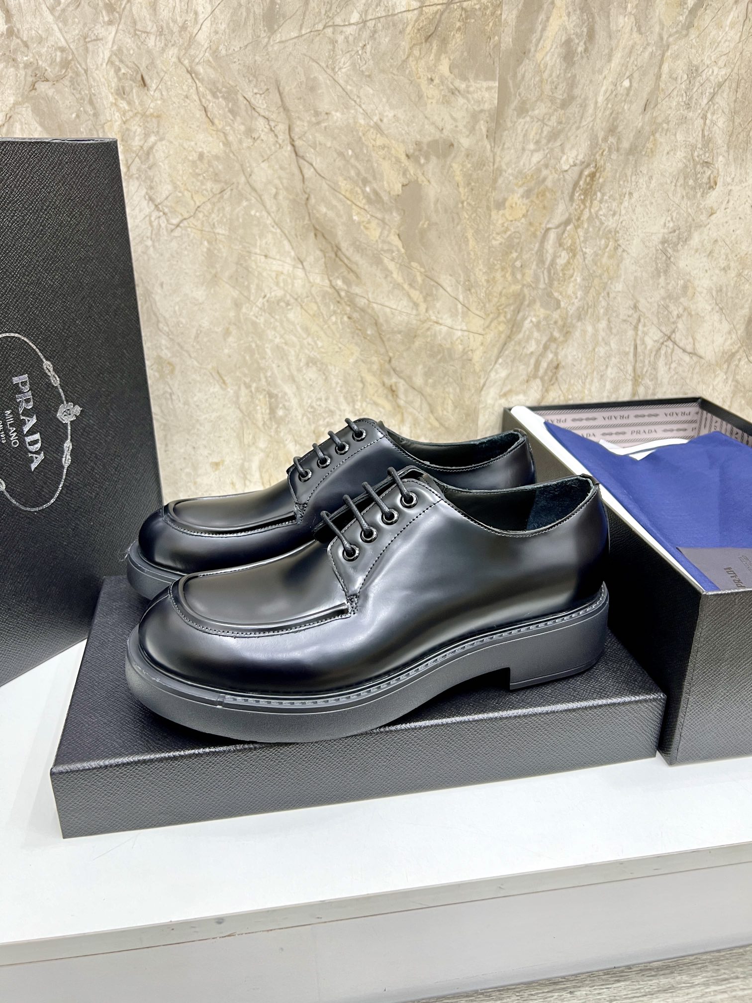 Prada Leather Oxford Shoes, Classic Lace-Up, Sizes 39-44 Available Now 3 i1724702975 9820 2