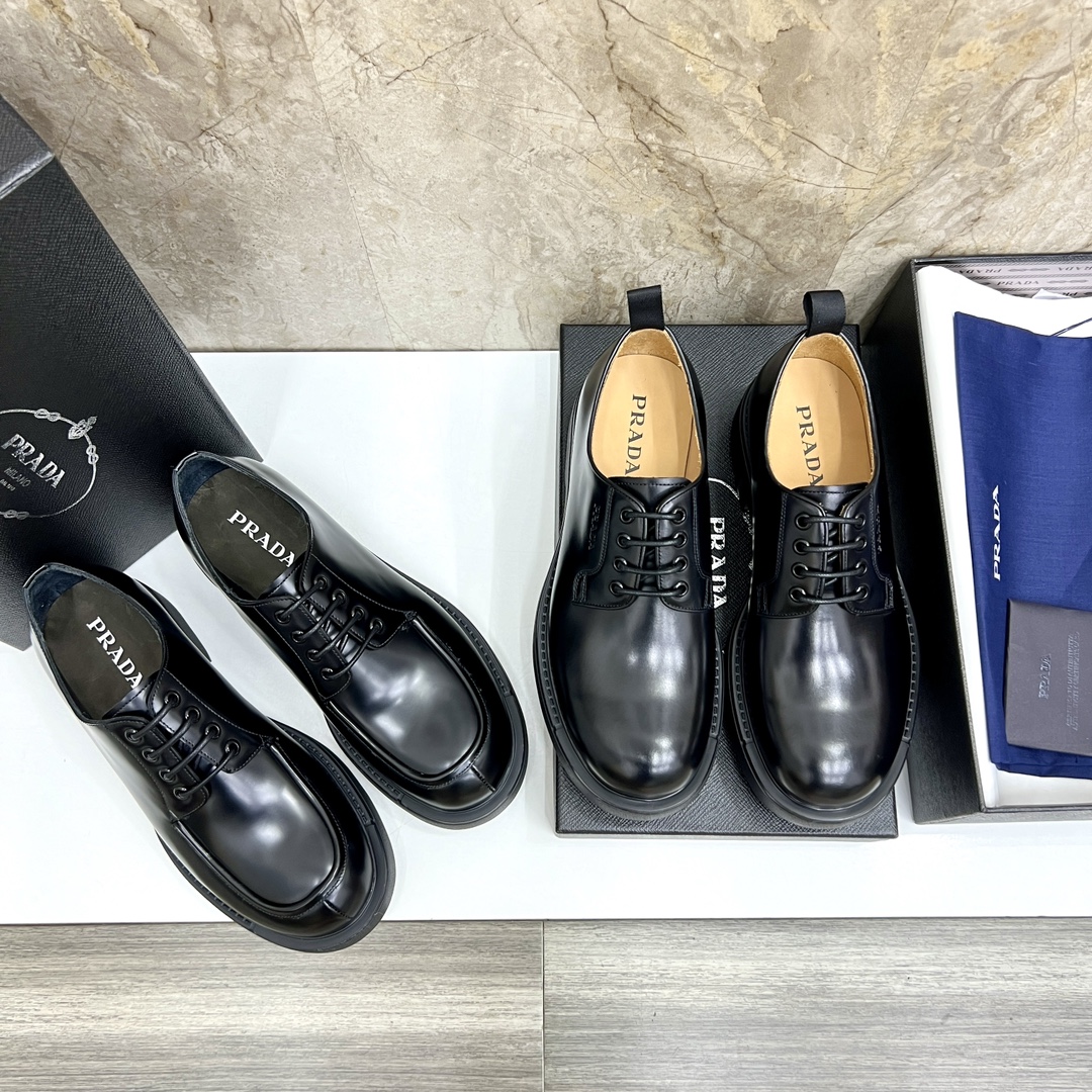 Prada Men's Black Leather Oxford Shoes, Classic Lace-Up Dress Shoes Size 39-44 10 i1724702990 291 5