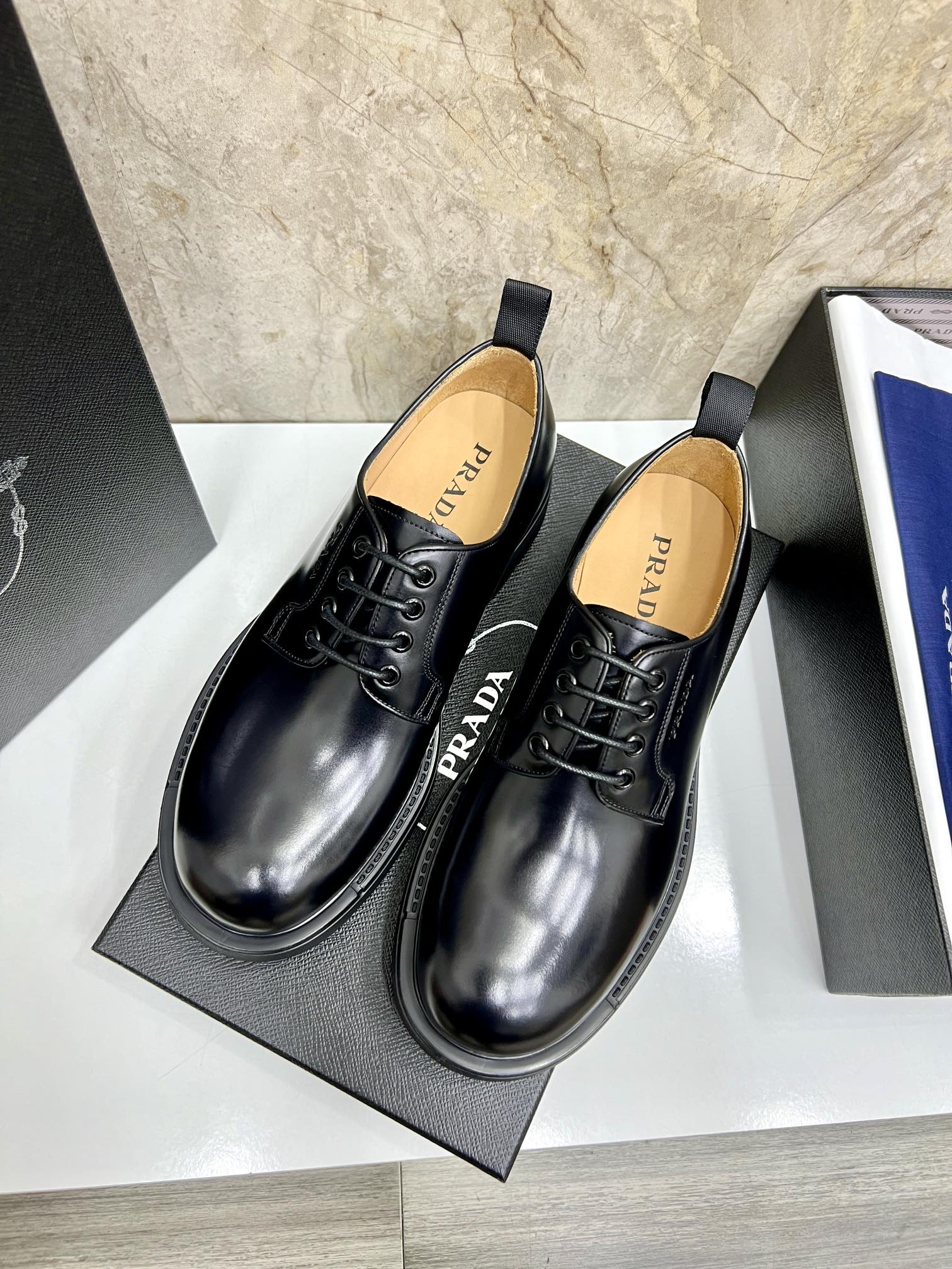 Prada Men's Black Leather Oxford Shoes, Classic Lace-Up Dress Shoes Size 39-44 4 i1724702990 3306 6
