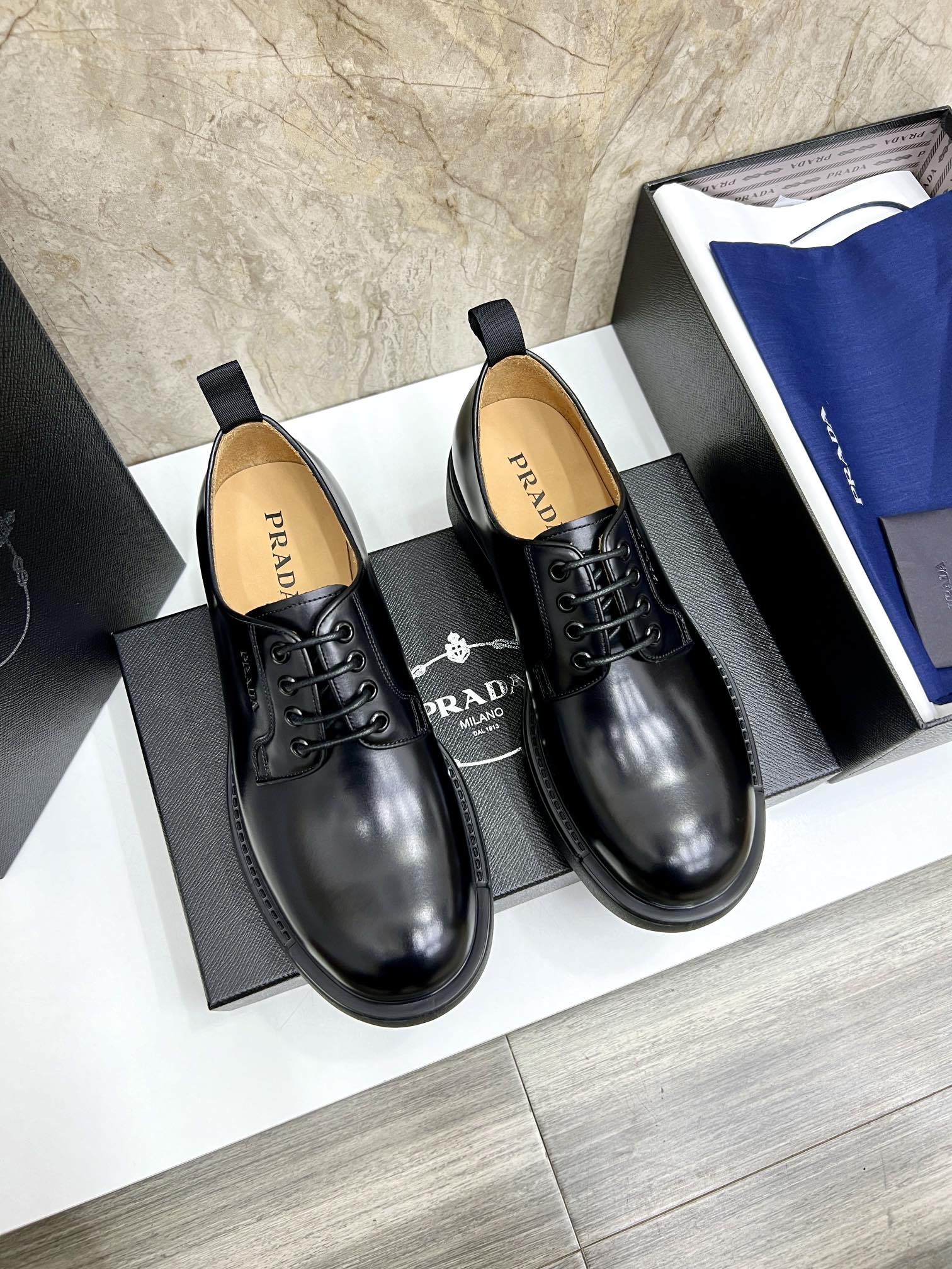 Prada Men's Black Leather Oxford Shoes, Classic Lace-Up Dress Shoes Size 39-44 2 i1724702990 5486 4