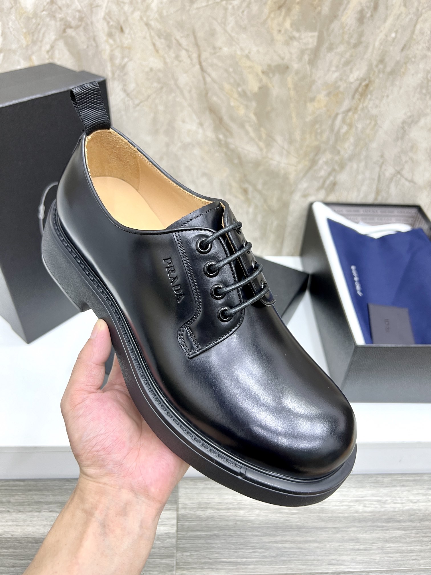 Prada Men's Black Leather Oxford Shoes, Classic Lace-Up Dress Shoes Size 39-44 8 i1724702991 6993 8