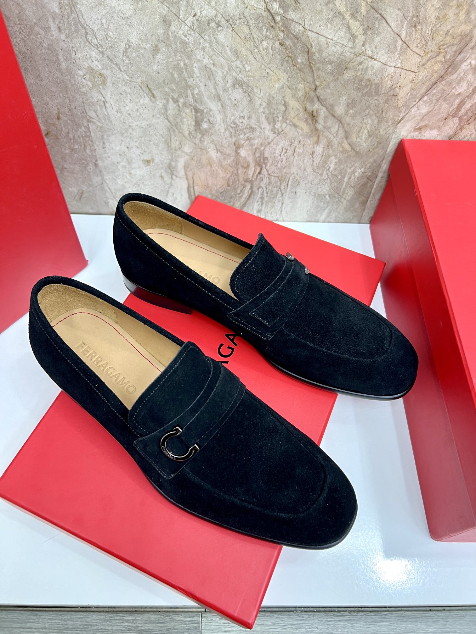 SF Ferragamo Men's Black Suede Loafers with Buckle Detail - Size 39-44 5 i1726951428 679 3