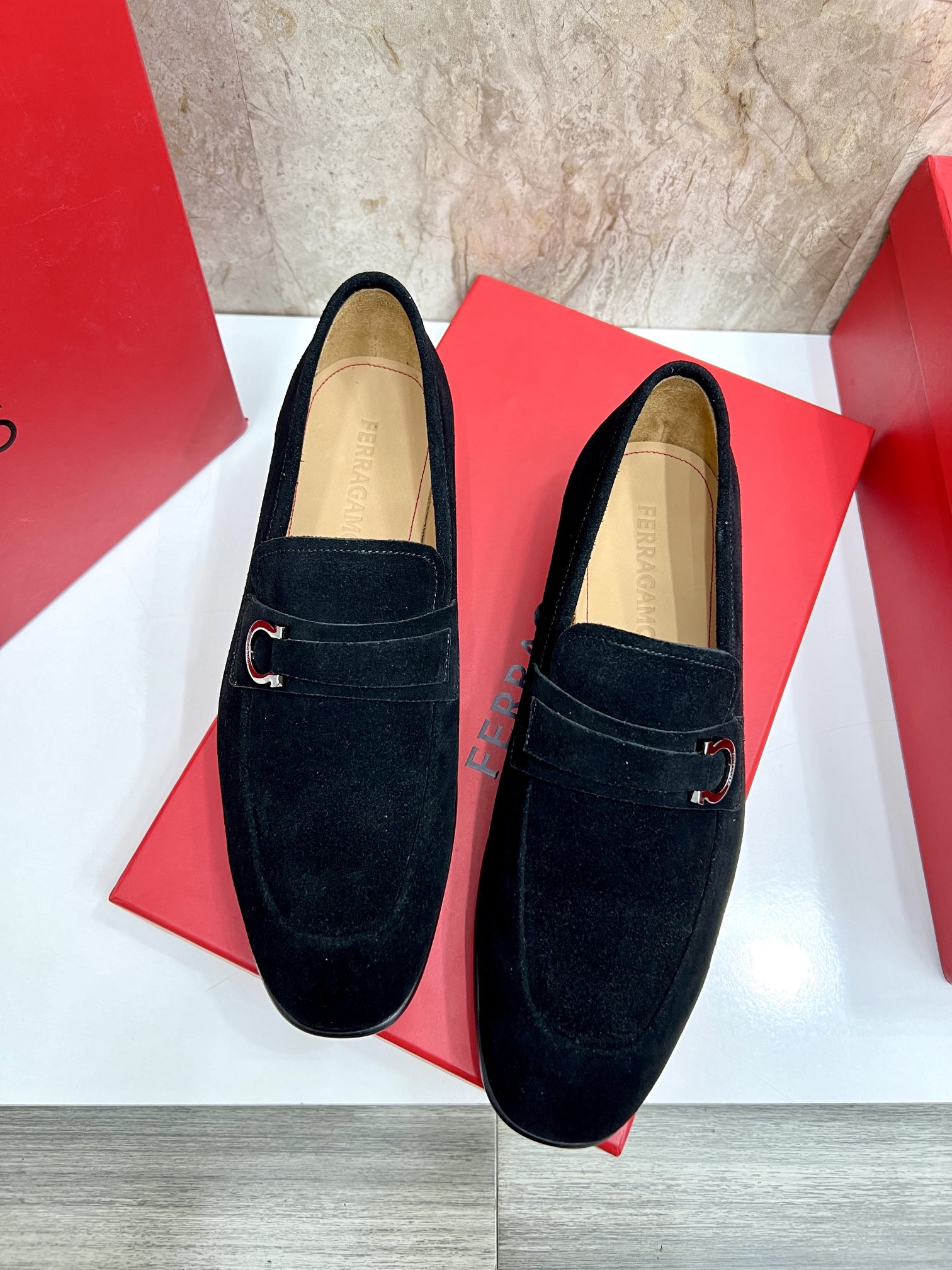 SF Ferragamo Men's Black Suede Loafers with Buckle Detail - Size 39-44 6 i1726951429 4200 7
