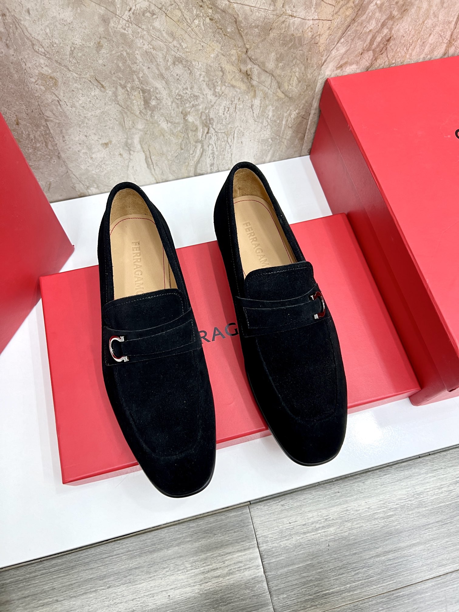 SF Ferragamo Men's Black Suede Loafers with Buckle Detail - Size 39-44 1 SF Ferragamo Men's Black Suede Loafers with Buckle Detail - Size 39-44