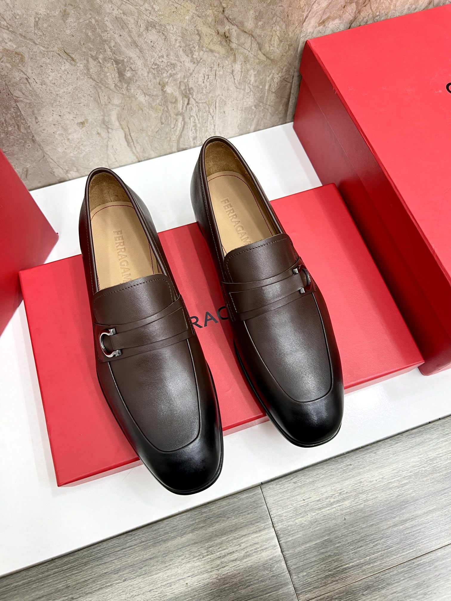 Salvatore Ferragamo Men's Leather Loafers - Elegant Buckle Detail, Formal Shoes 1 Salvatore Ferragamo Men's Leather Loafers - Elegant Buckle Detail, Formal Shoes