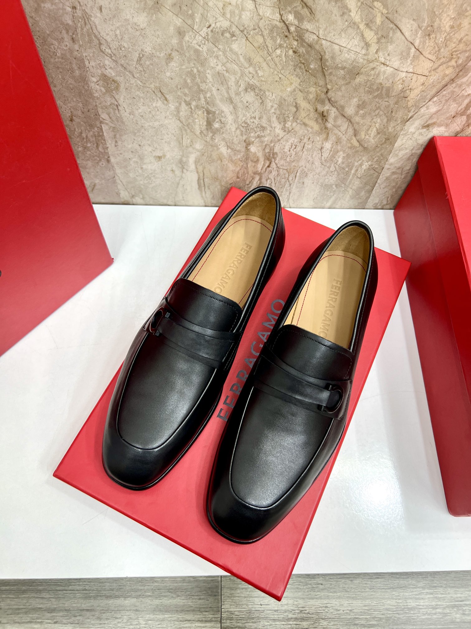 Salvatore Ferragamo Men's Leather Loafers with Buckle Detail,Black 4 i1726951474 386 2