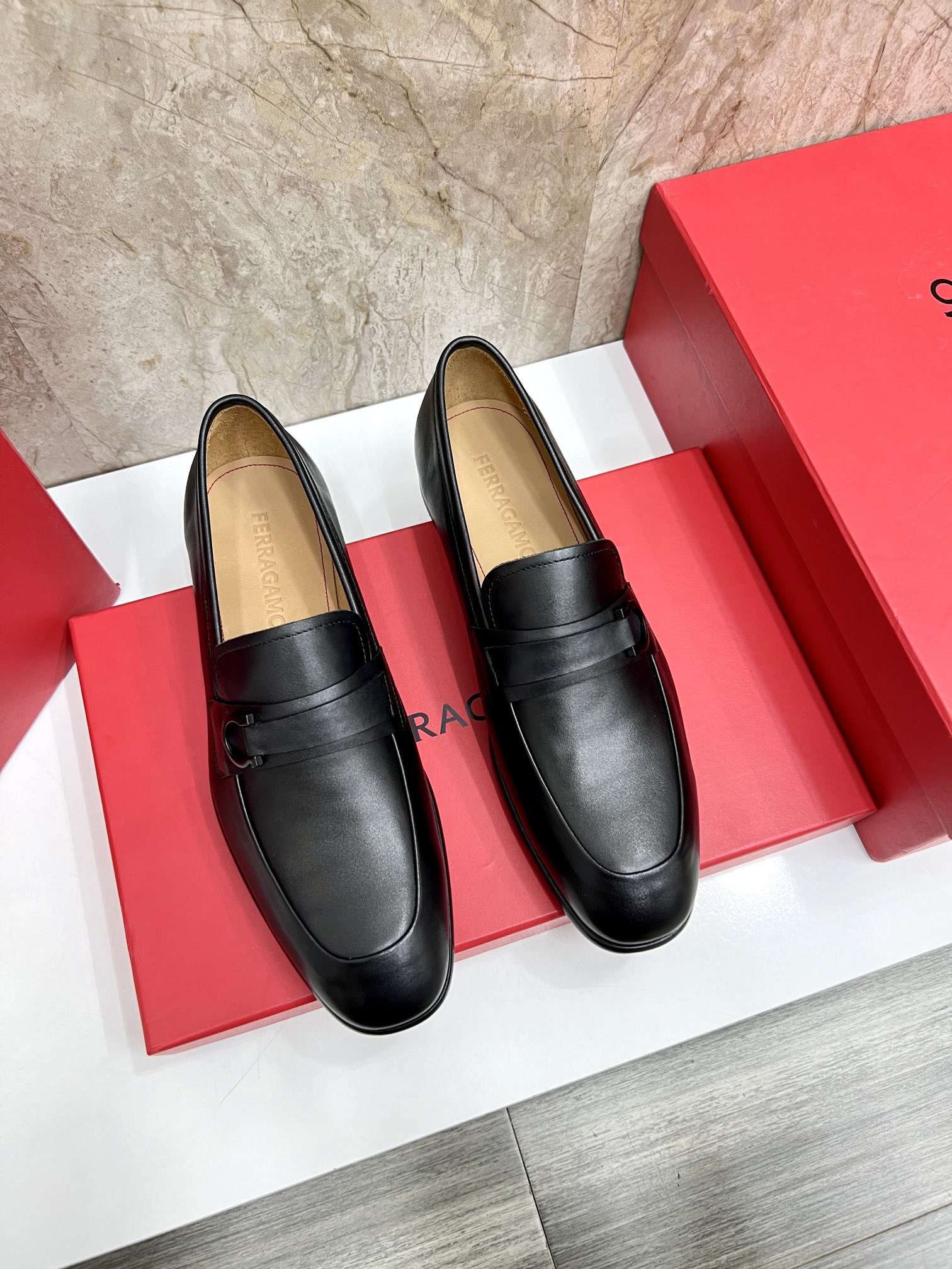 Salvatore Ferragamo Men's Leather Loafers with Buckle Detail,Black 2 i1726951475 8352 5