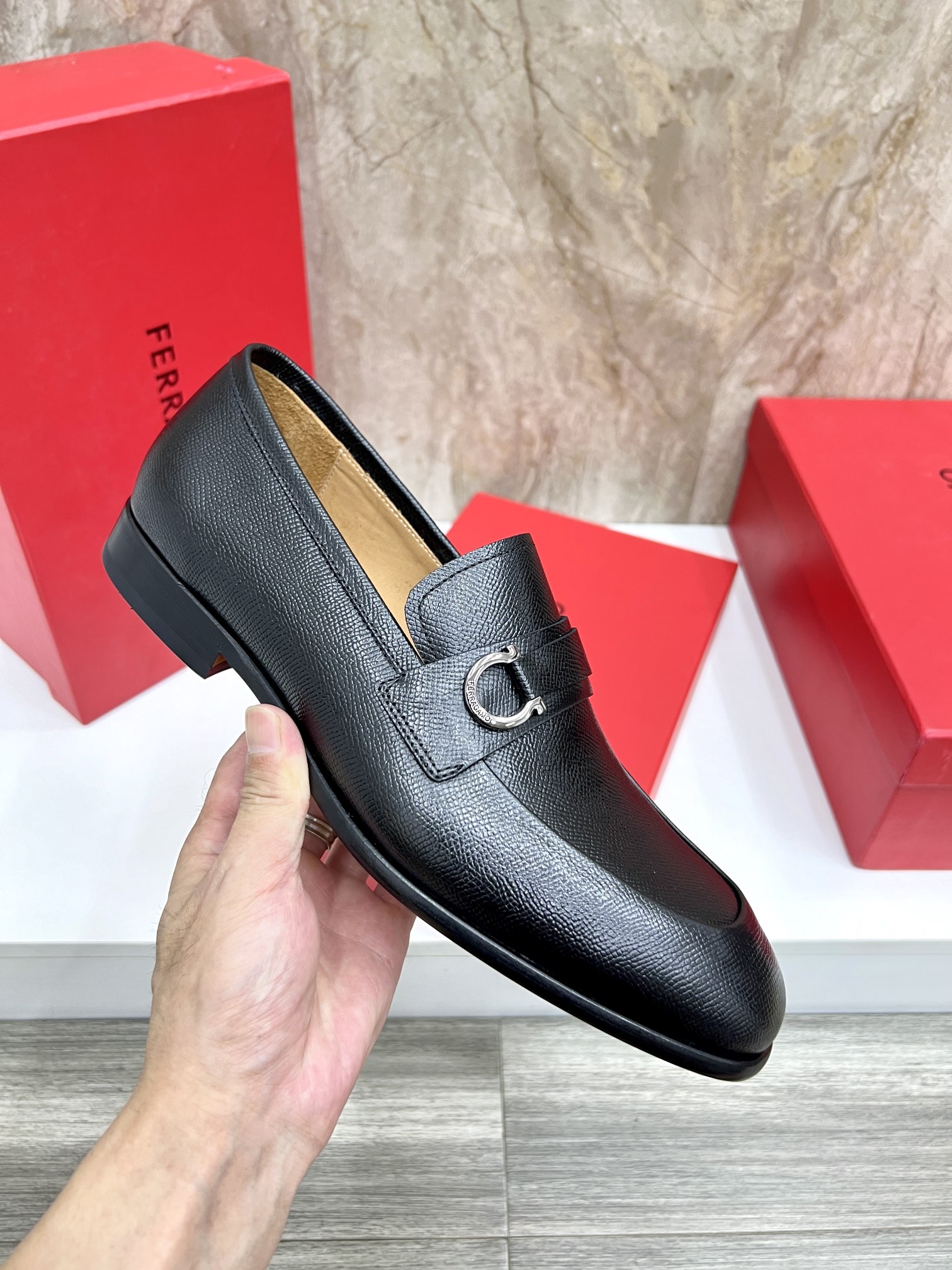 Salvatore Ferragamo Men's Black Leather Loafers with Gancini Detail 8 i1726951491 6085 8