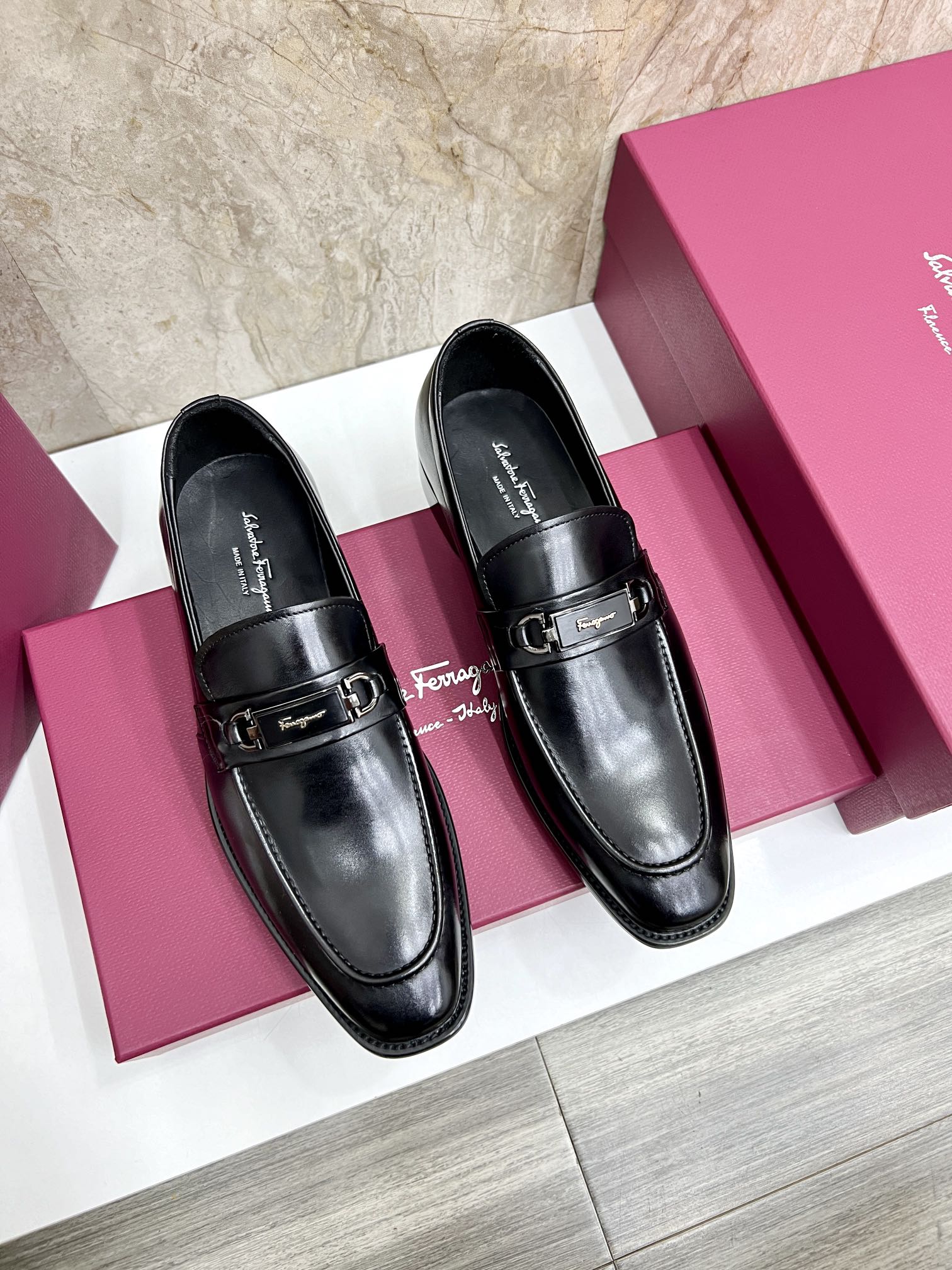 Salvatore Ferragamo Men's Leather Loafers with Gancini Ornament 1 Salvatore Ferragamo Men's Leather Loafers with Gancini Ornament