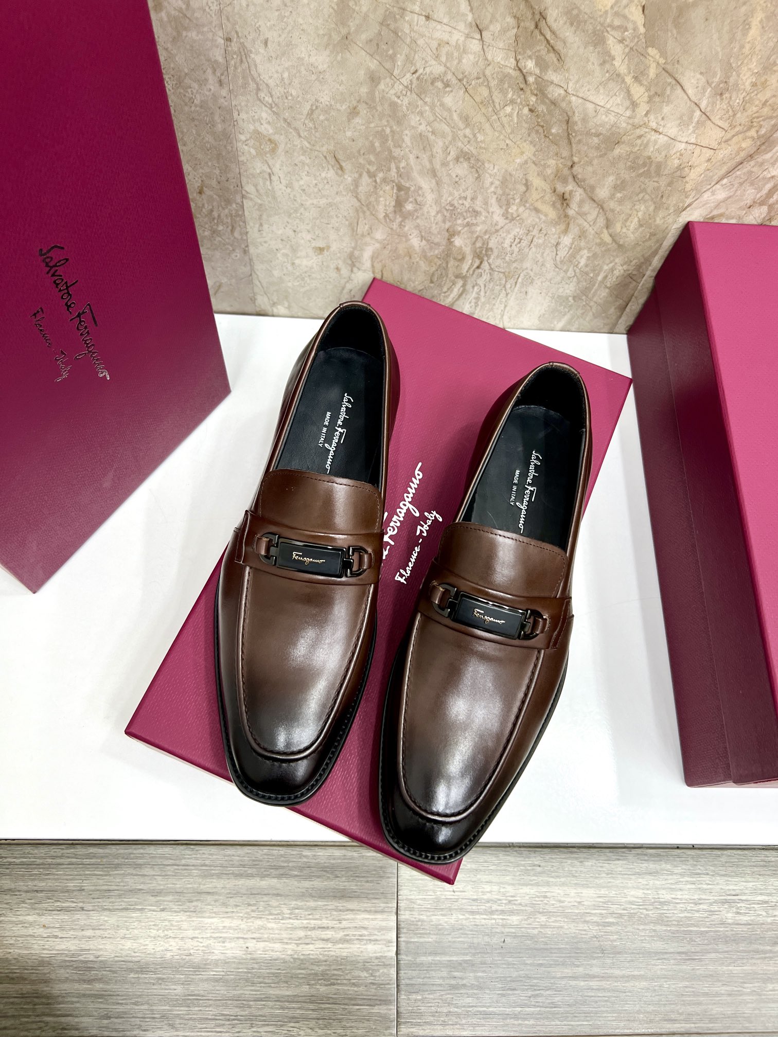 Salvatore Ferragamo Men's Leather Loafers with Gancini Ornament, Brown 6 i1727294058 9646 5