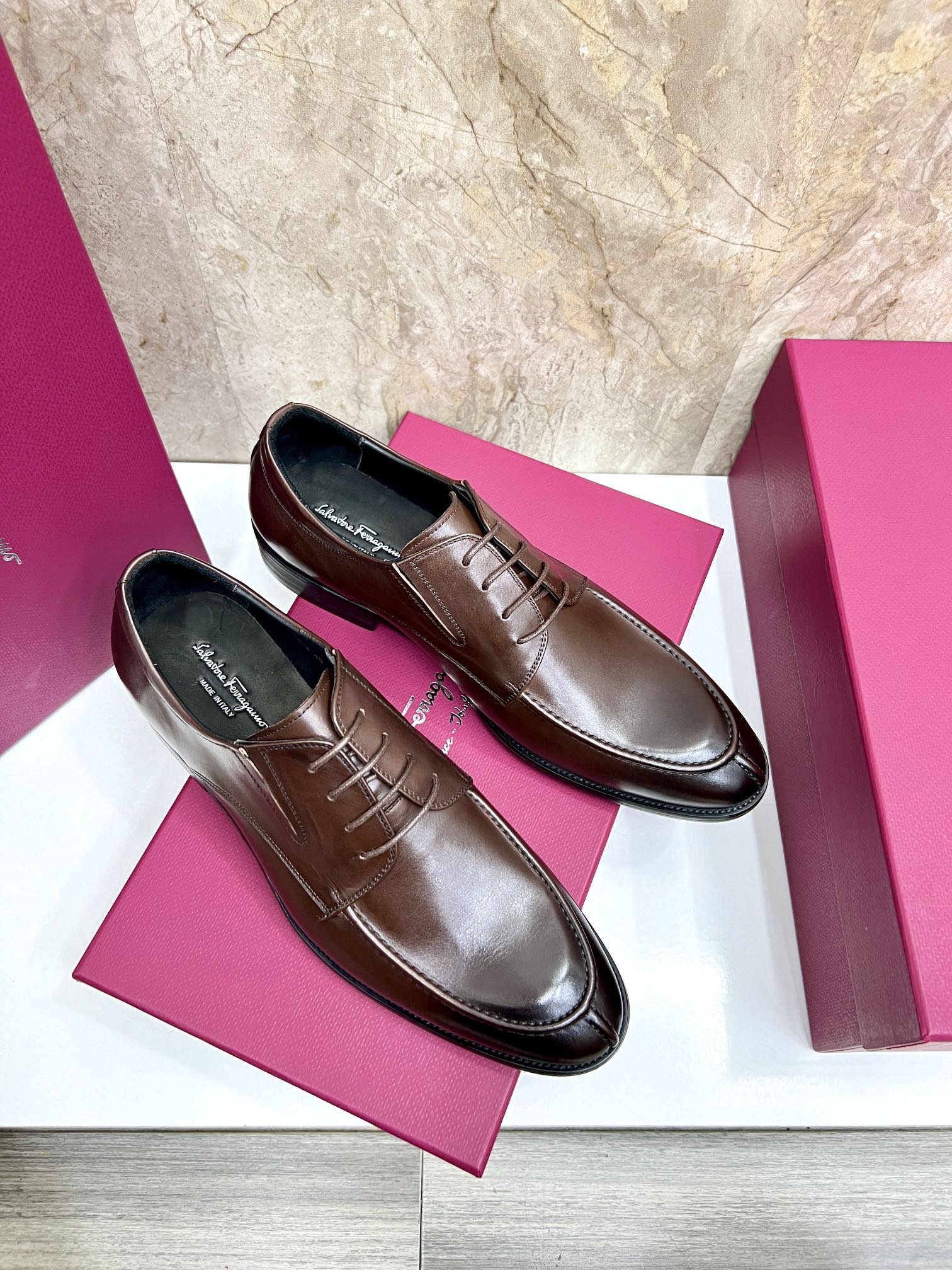 Salvatore Ferragamo Men's Brown Leather Dress Shoes, Lace-up, Size 38-44 5 i1727294160 3140 2