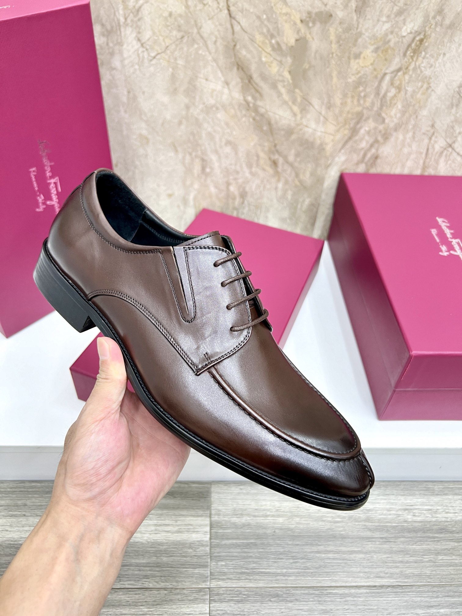 Salvatore Ferragamo Men's Brown Leather Dress Shoes, Lace-up, Size 38-44 7 i1727294160 3430 3