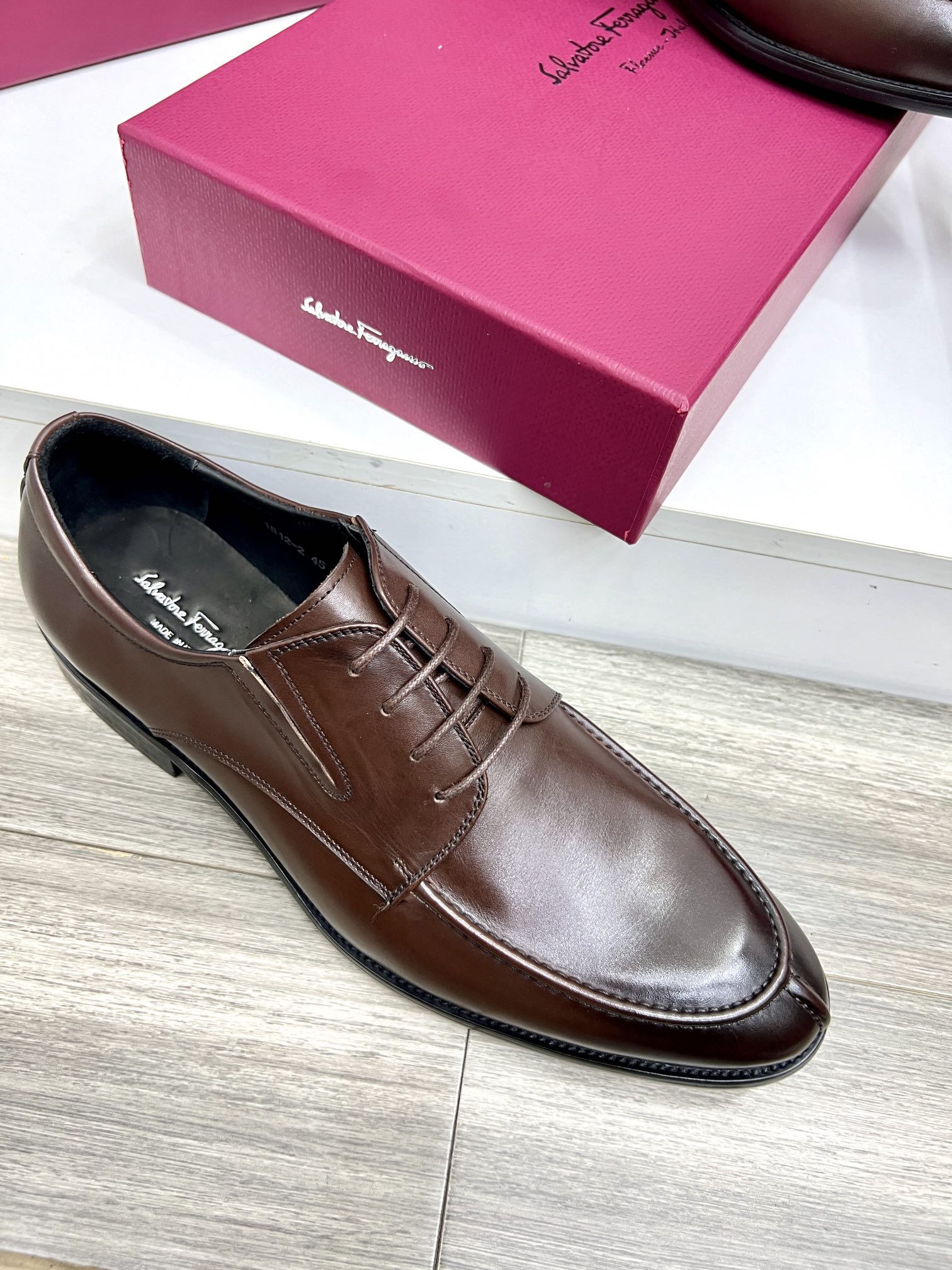 Salvatore Ferragamo Men's Brown Leather Dress Shoes, Lace-up, Size 38-44 6 i1727294160 4459 0