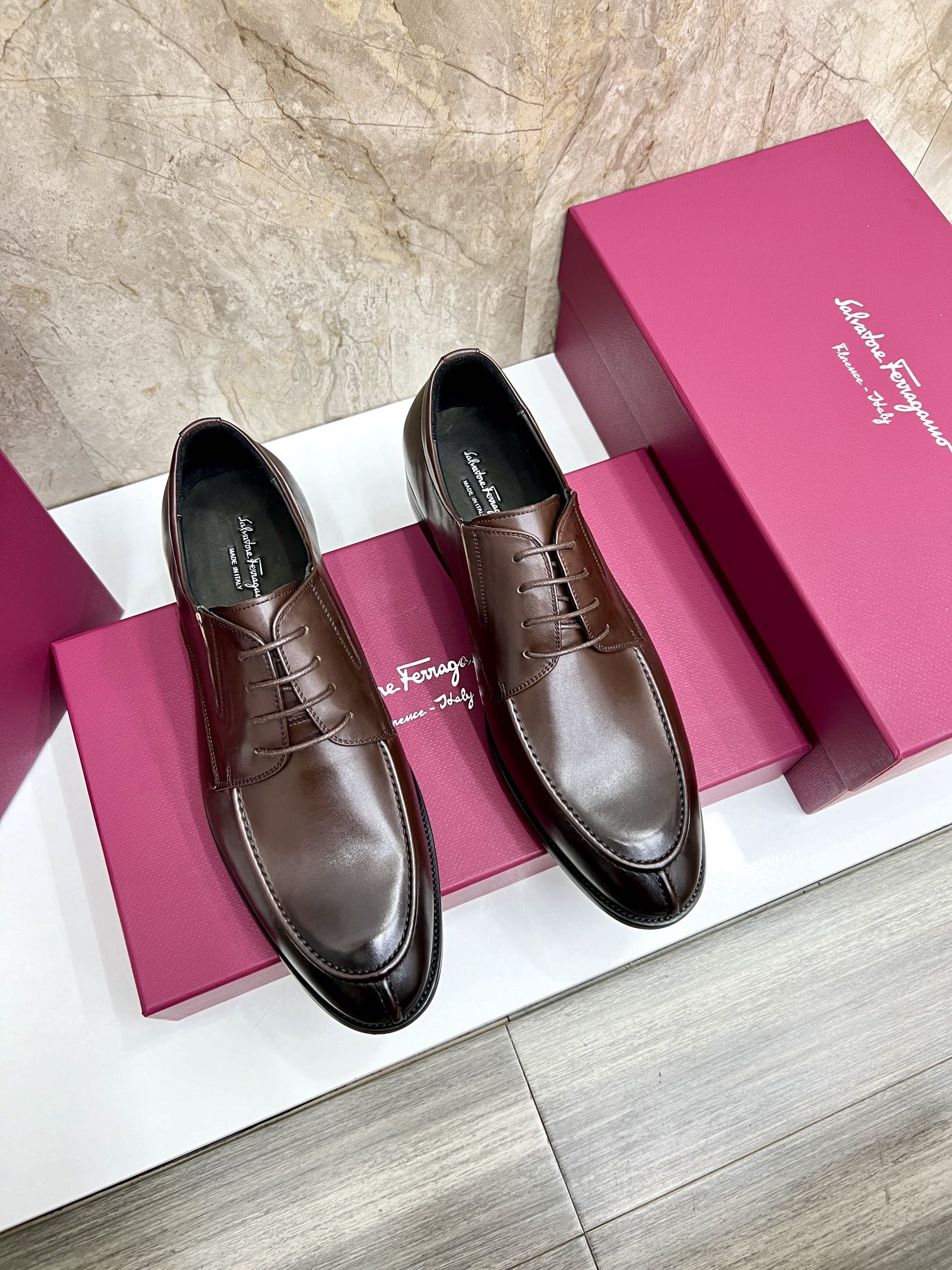 Salvatore Ferragamo Men's Brown Leather Dress Shoes, Lace-up, Size 38-44 2 i1727294160 4987 5