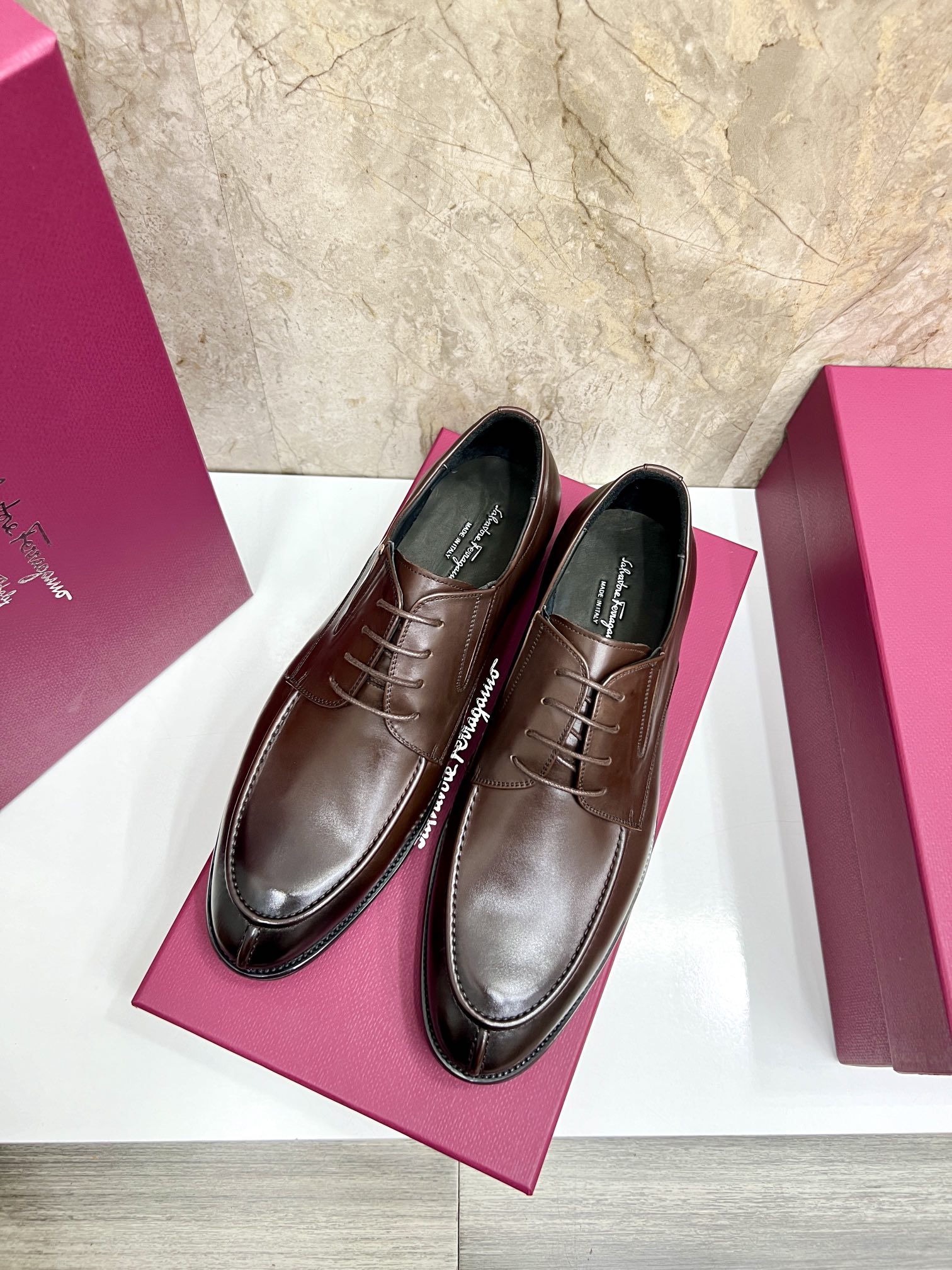 Salvatore Ferragamo Men's Brown Leather Dress Shoes, Lace-up, Size 38-44 4 i1727294160 7326 6