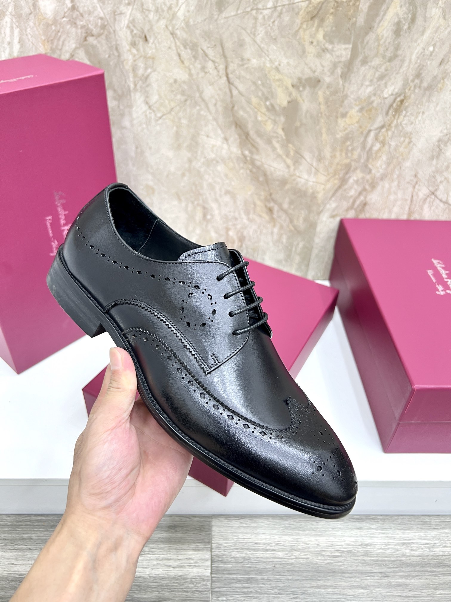 Salvatore Ferragamo Men's Black Leather Lace-Up Oxford Dress Shoes 8 i1727294183 194 3