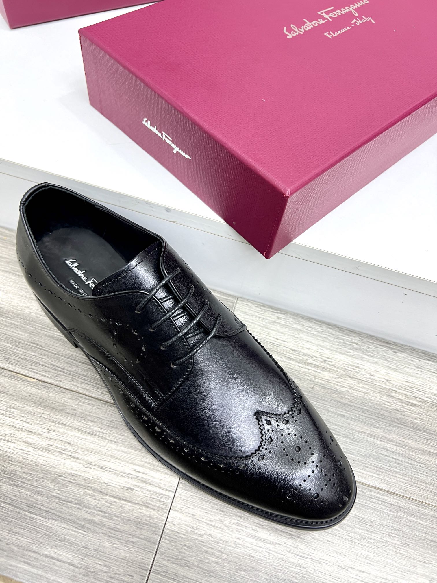 Salvatore Ferragamo Men's Black Leather Lace-Up Oxford Dress Shoes 7 i1727294183 9386 7